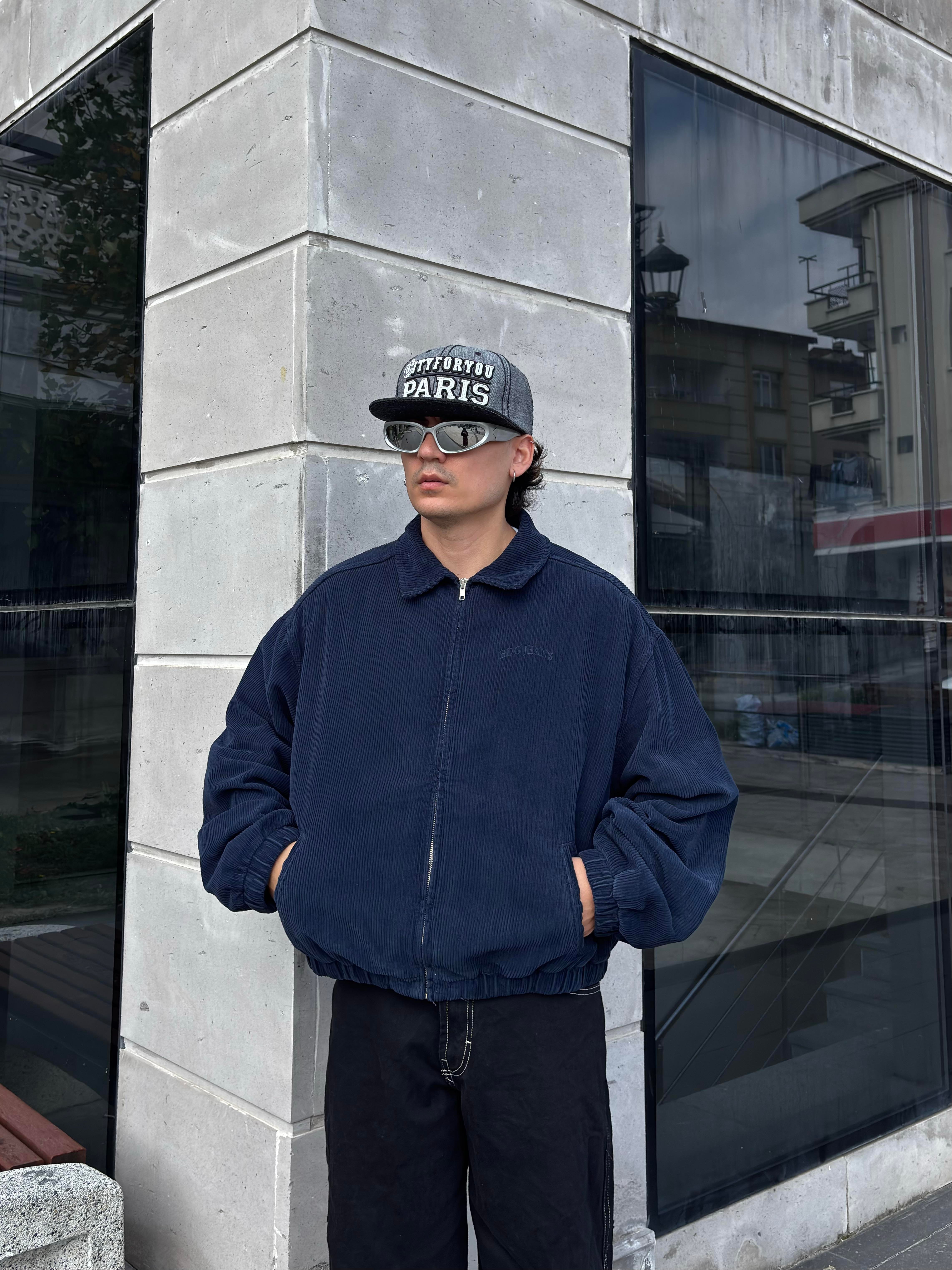 Navy Tone Harrington Kadife Boxy Fit Jacket
