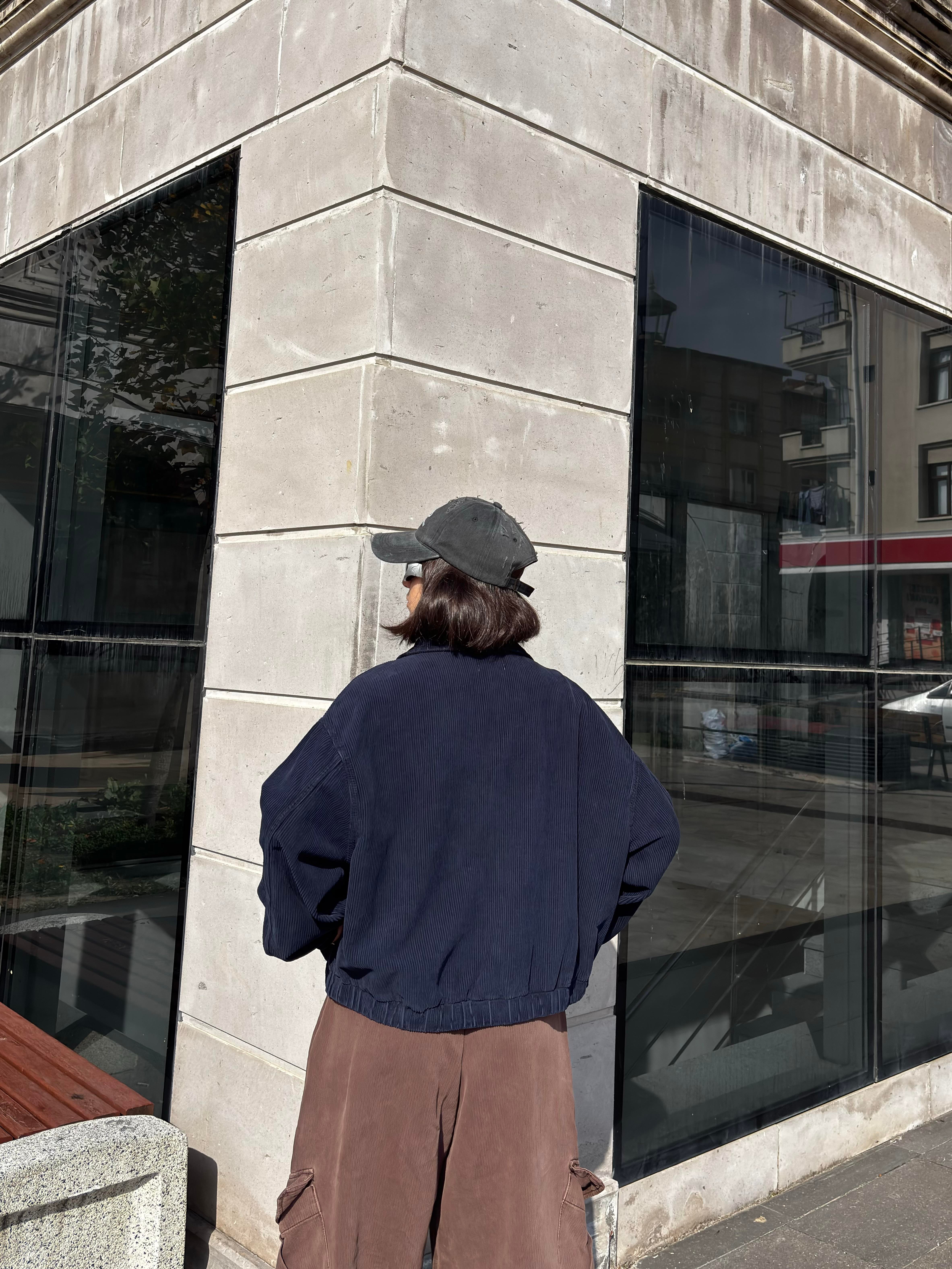 Navy Tone Harrington Kadife Boxy Fit Jacket