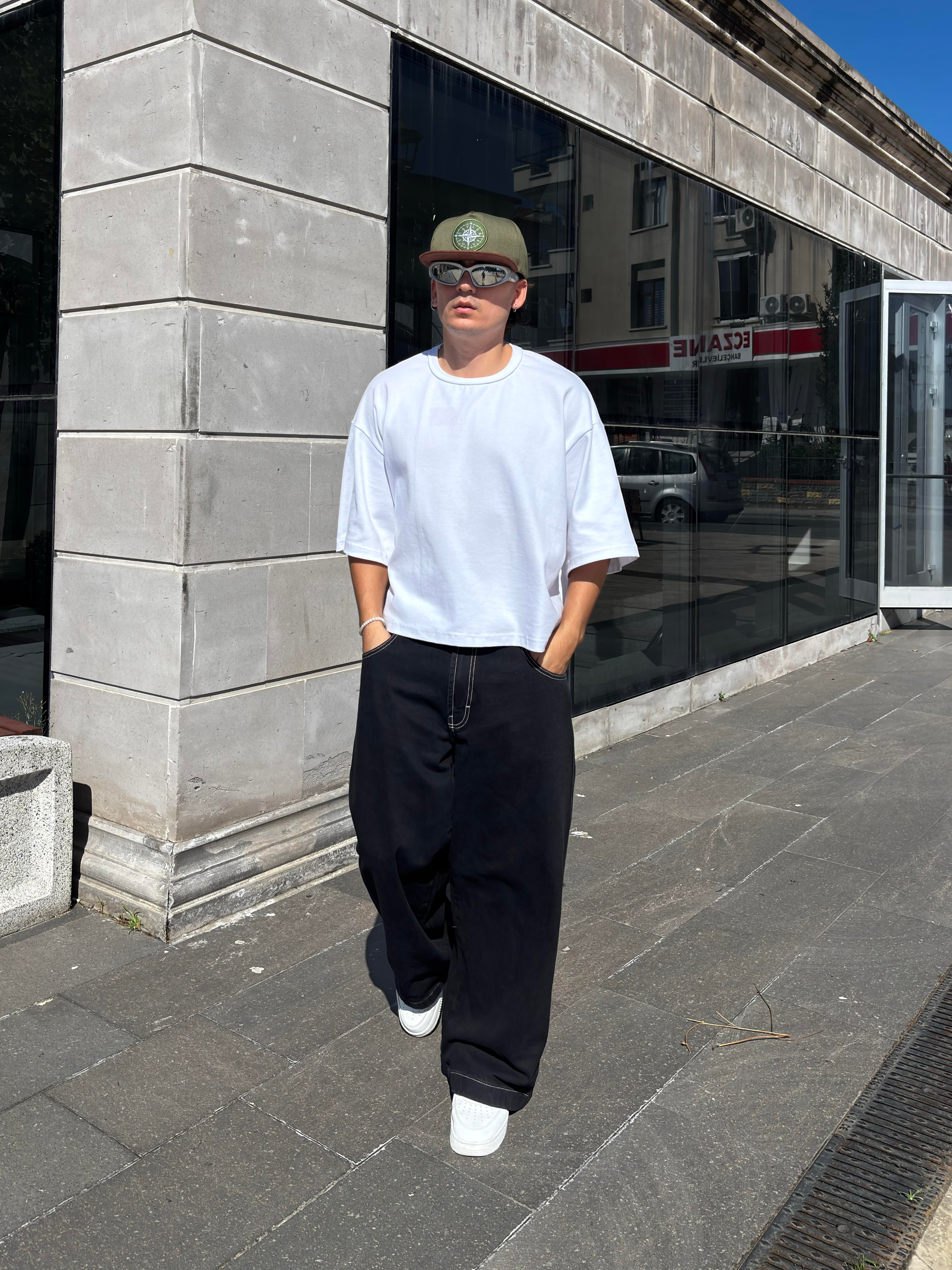 Neo Skate Siyah Kontrast Dikişli Baggy Jean