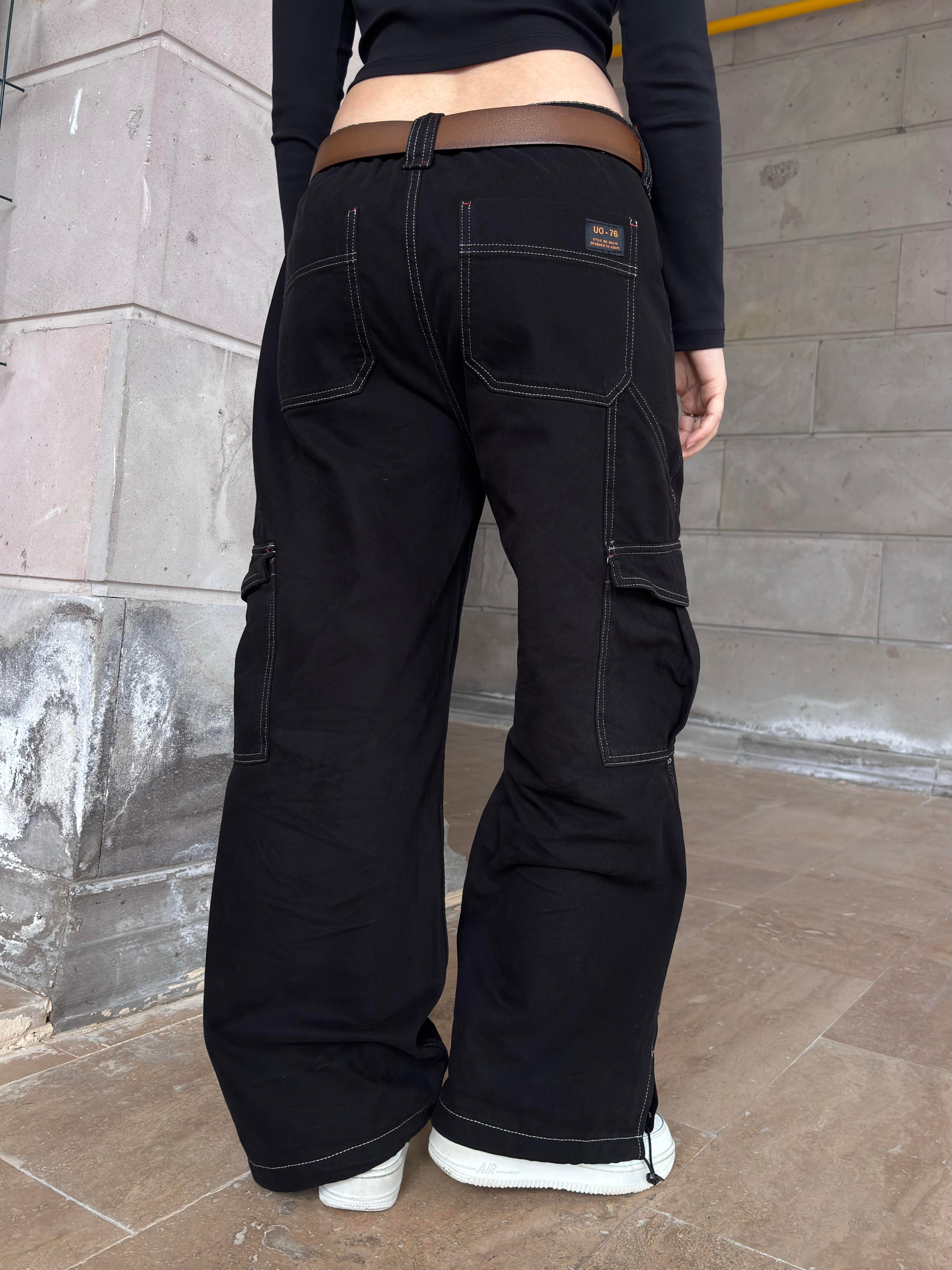 Neo Skate Siyah Kontrast Dikişli Baggy Cargo Jean