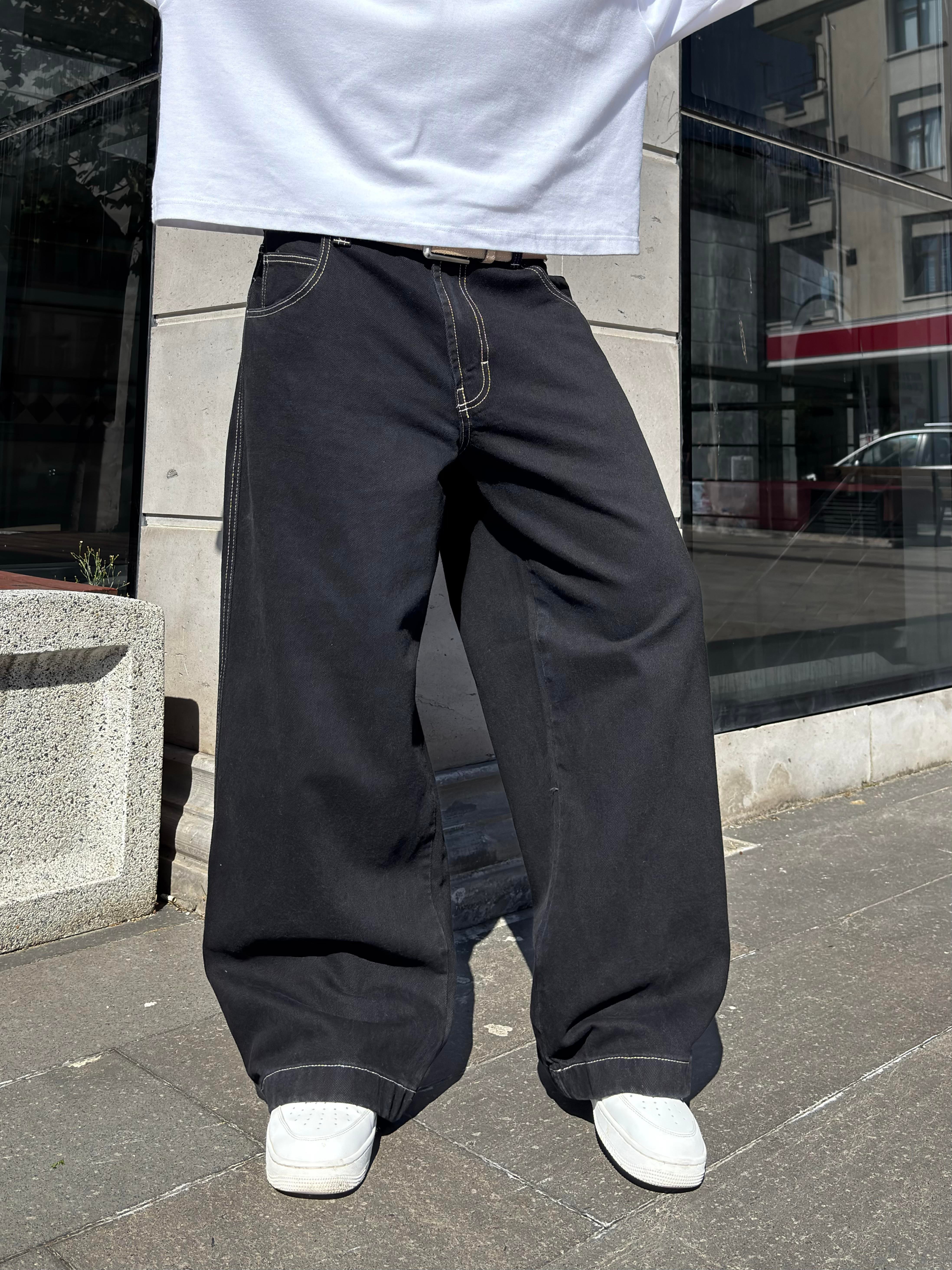 Neo Skate Siyah Kontrast Dikişli Baggy Jean