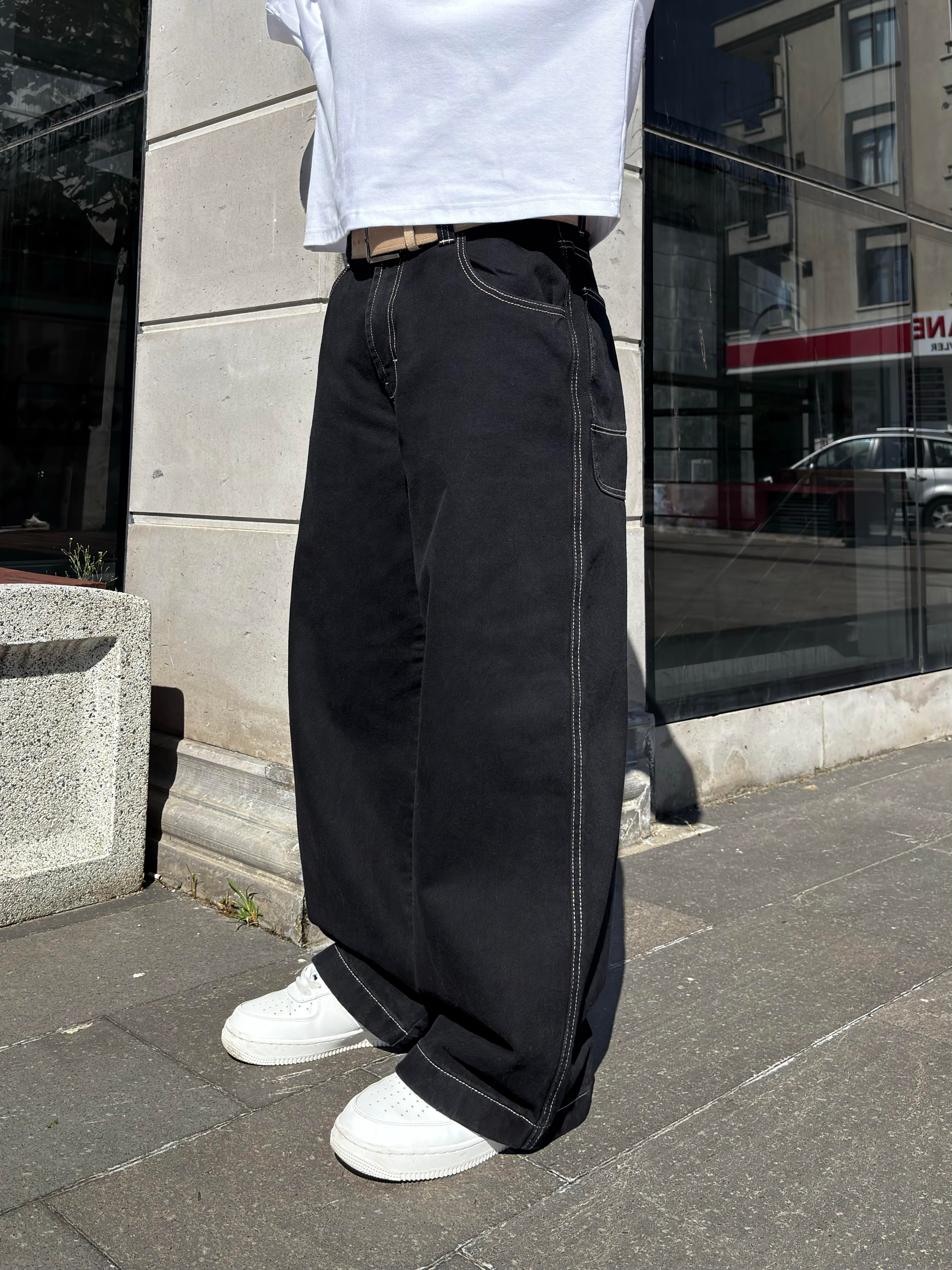 Neo Skate Siyah Kontrast Dikişli Baggy Jean