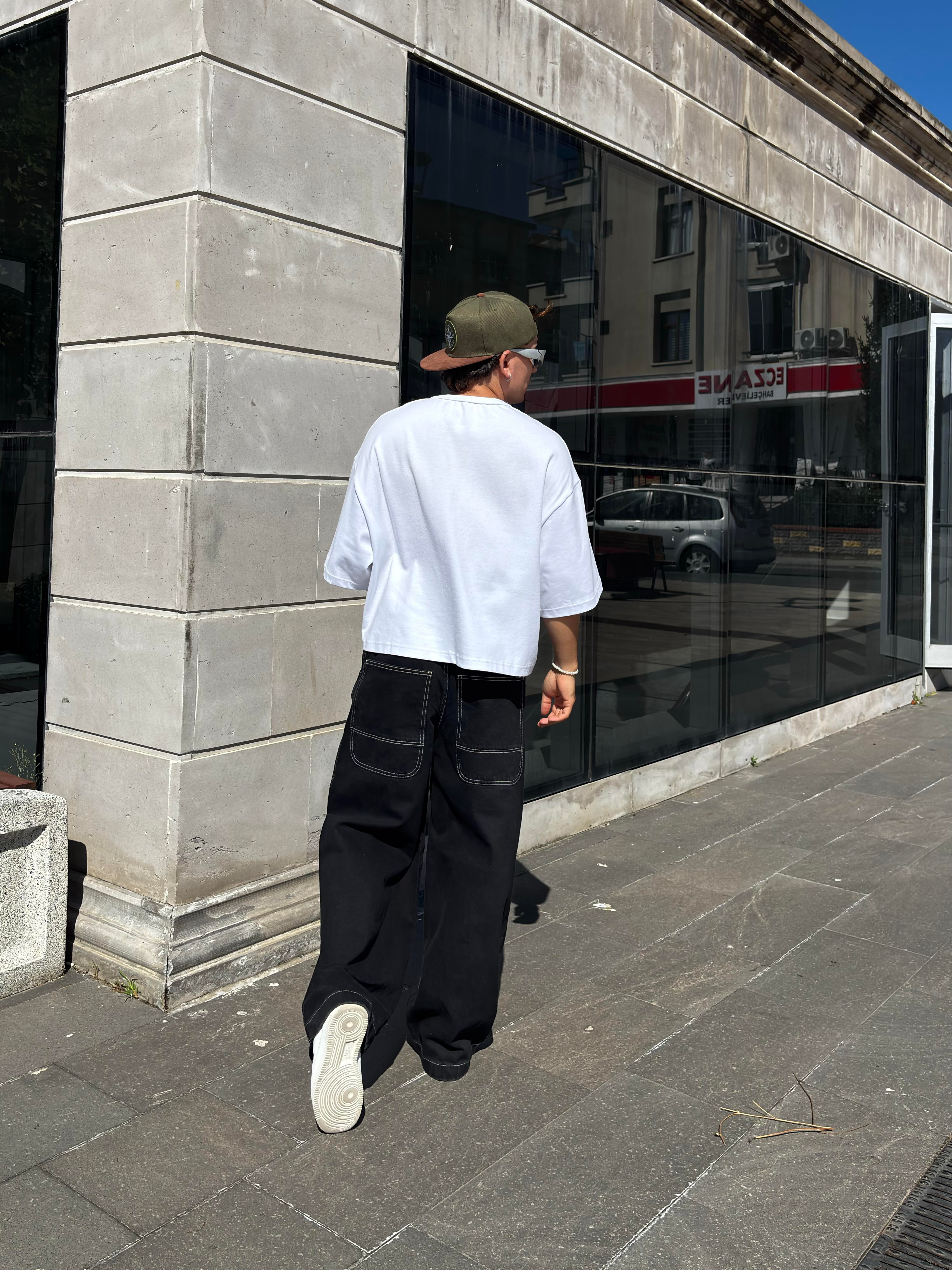 Neo Skate Siyah Kontrast Dikişli Baggy Jean