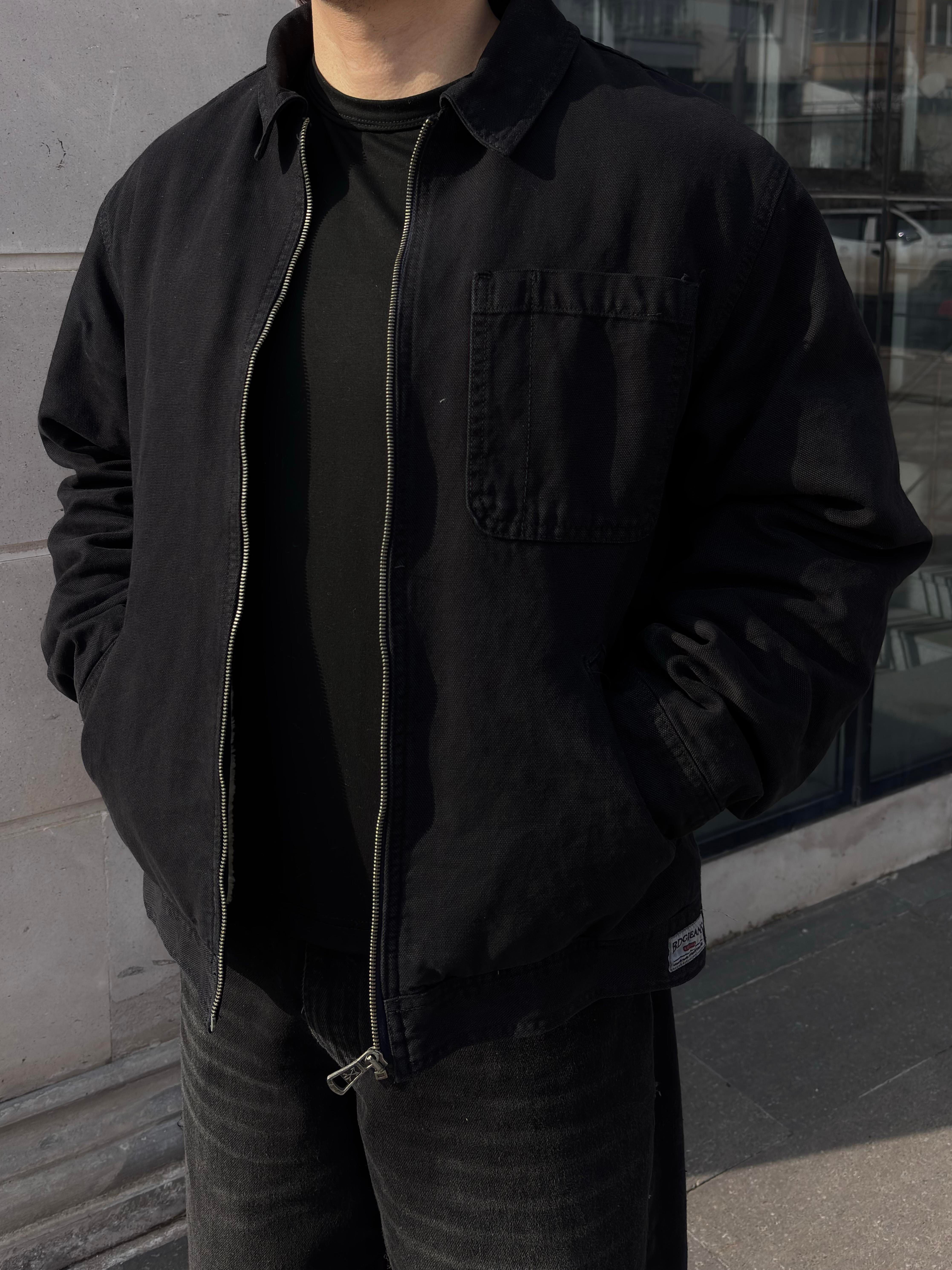 Premium Alba Black Zip Through Worker Jacket