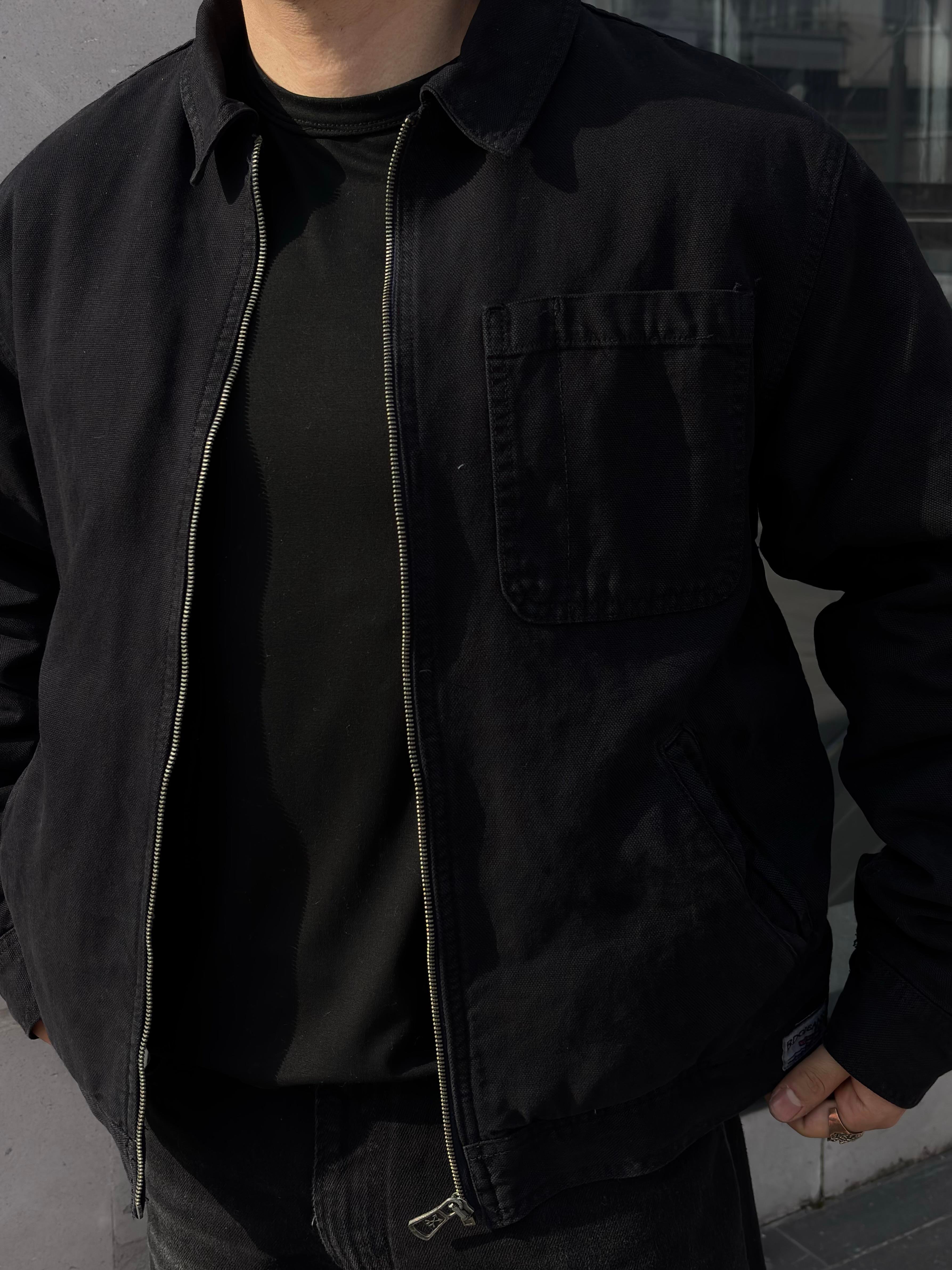 Premium Alba Black Zip Through Worker Jacket