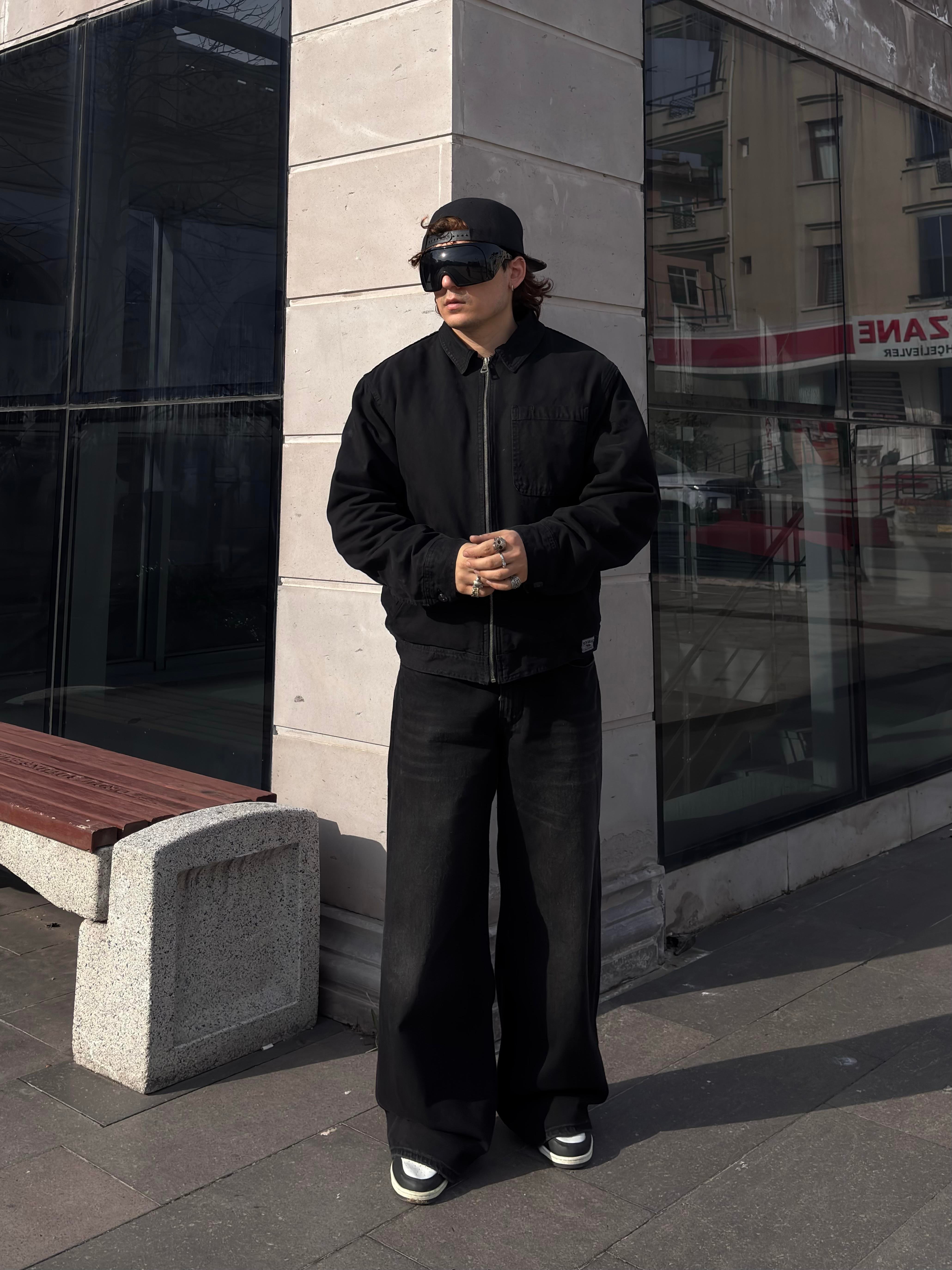 Premium Alba Black Zip Through Worker Jacket