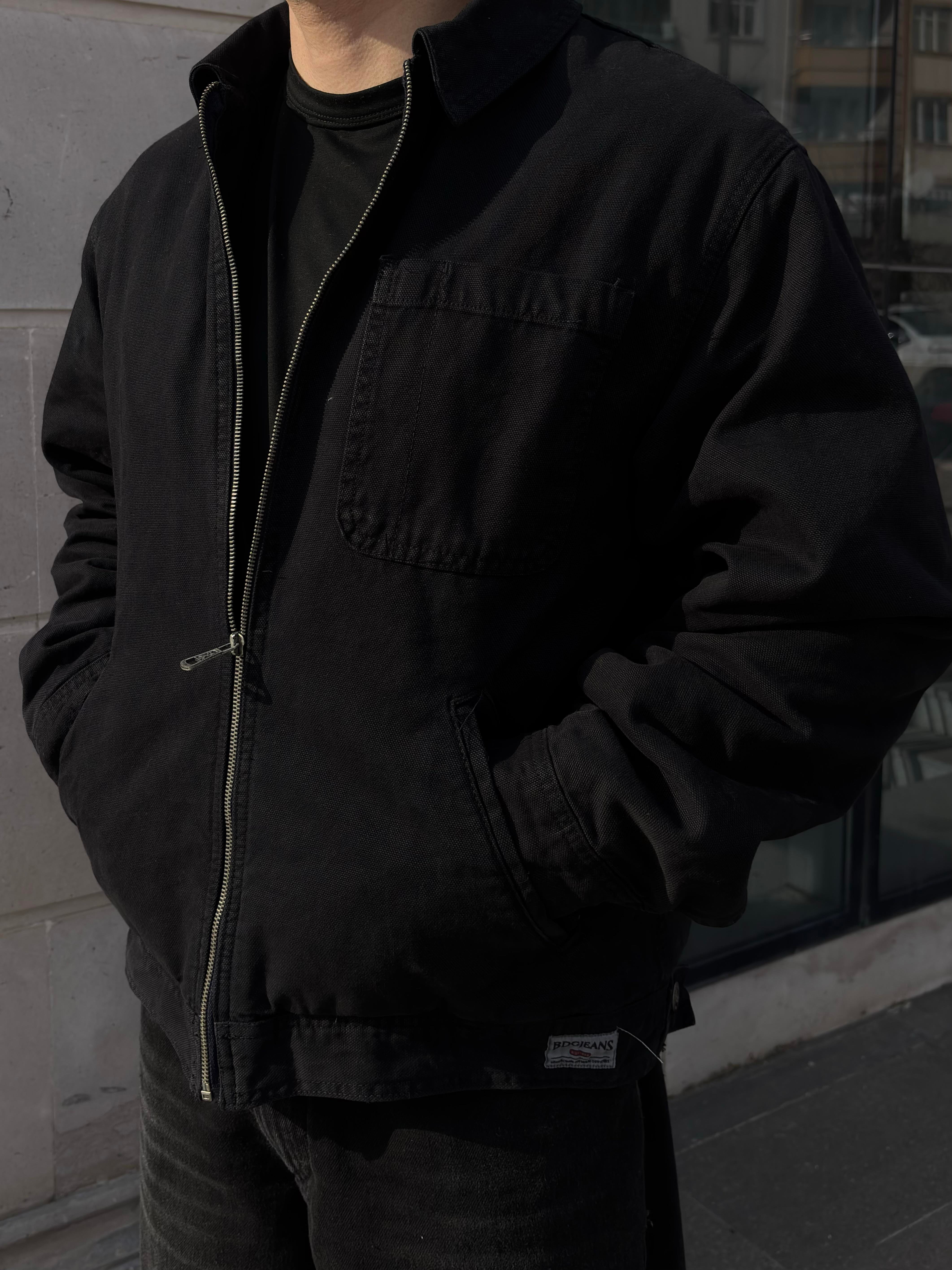 Premium Alba Black Zip Through Worker Jacket