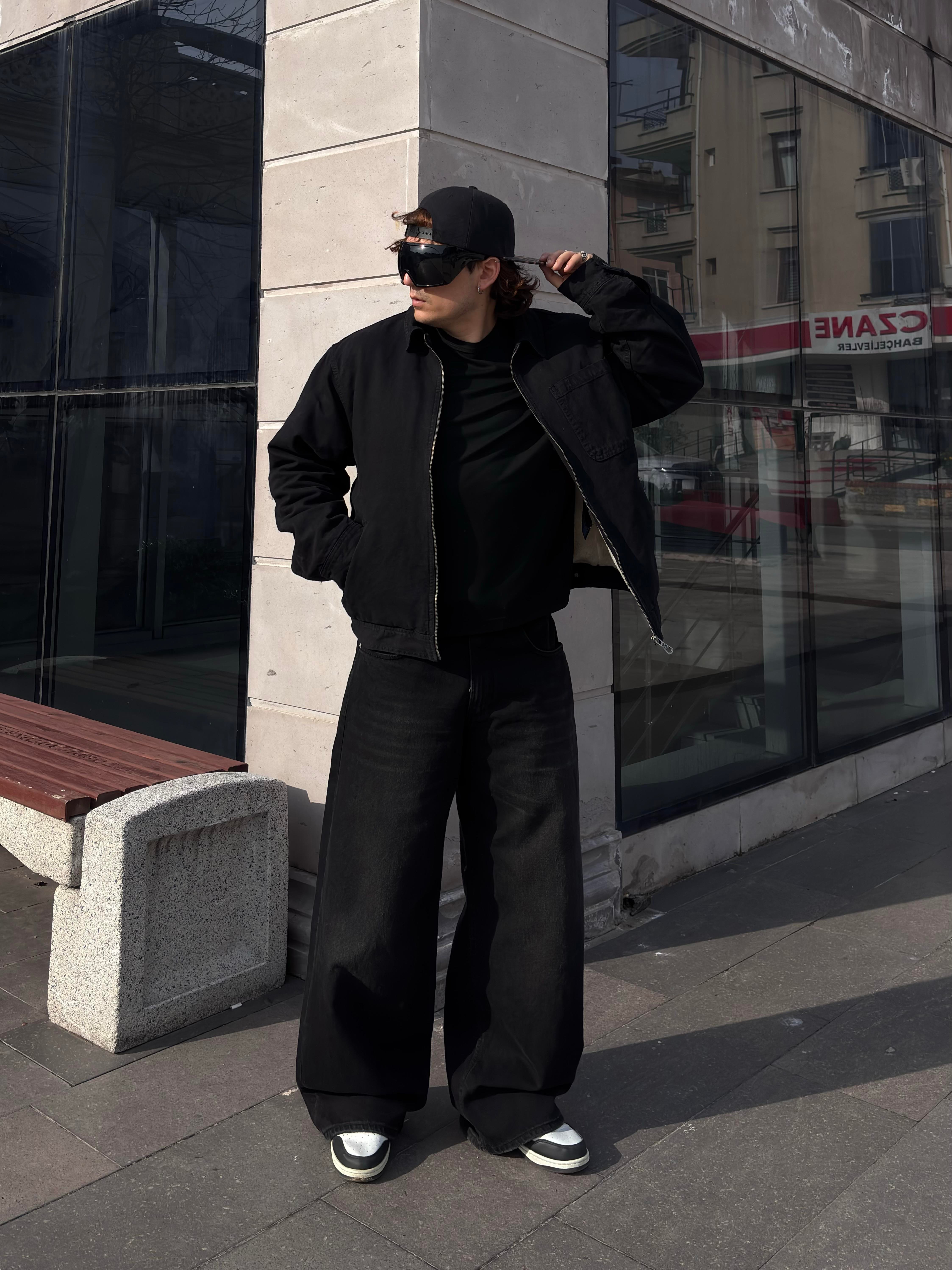 Premium Alba Black Zip Through Worker Jacket