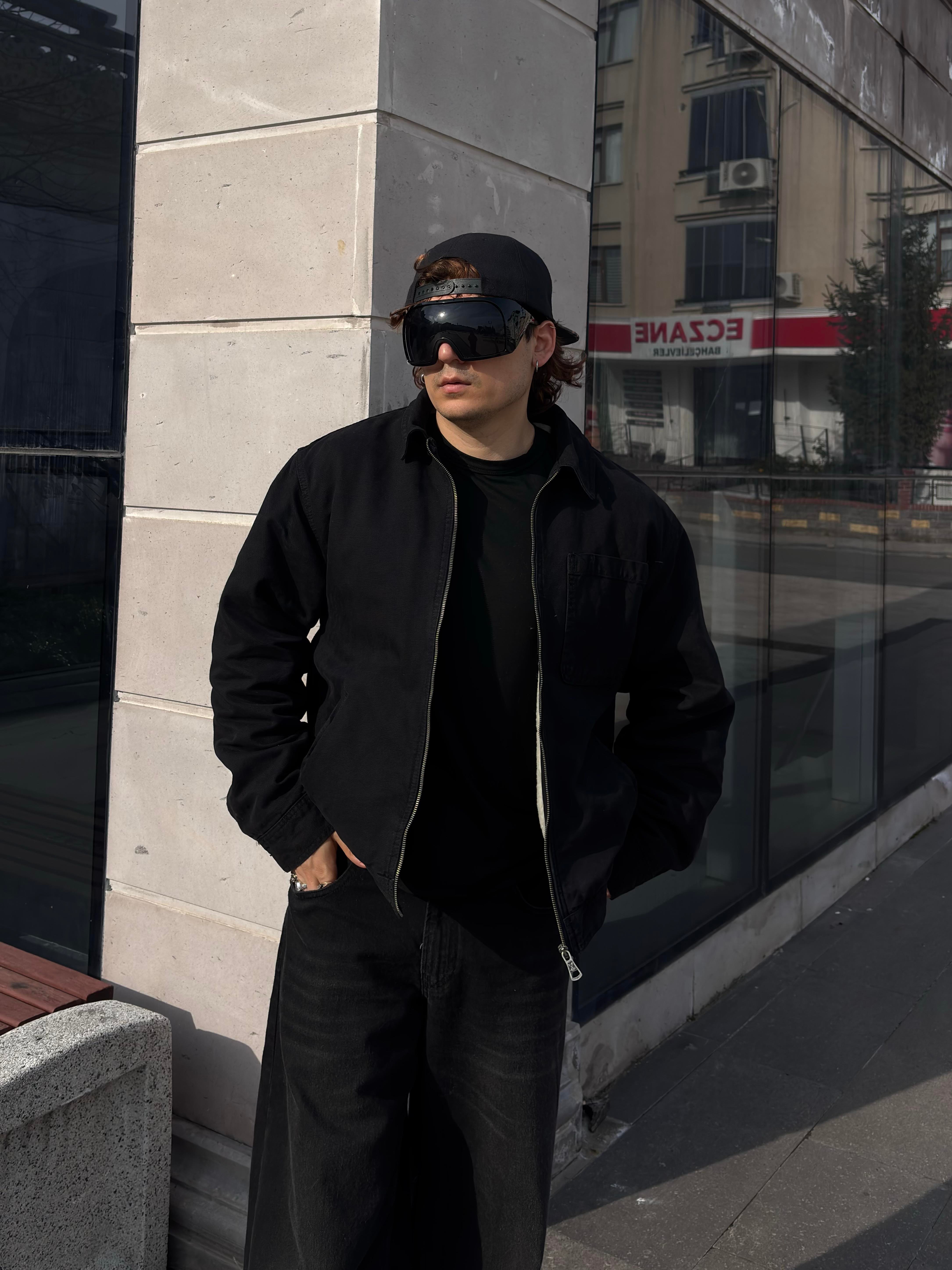 Premium Alba Black Zip Through Worker Jacket