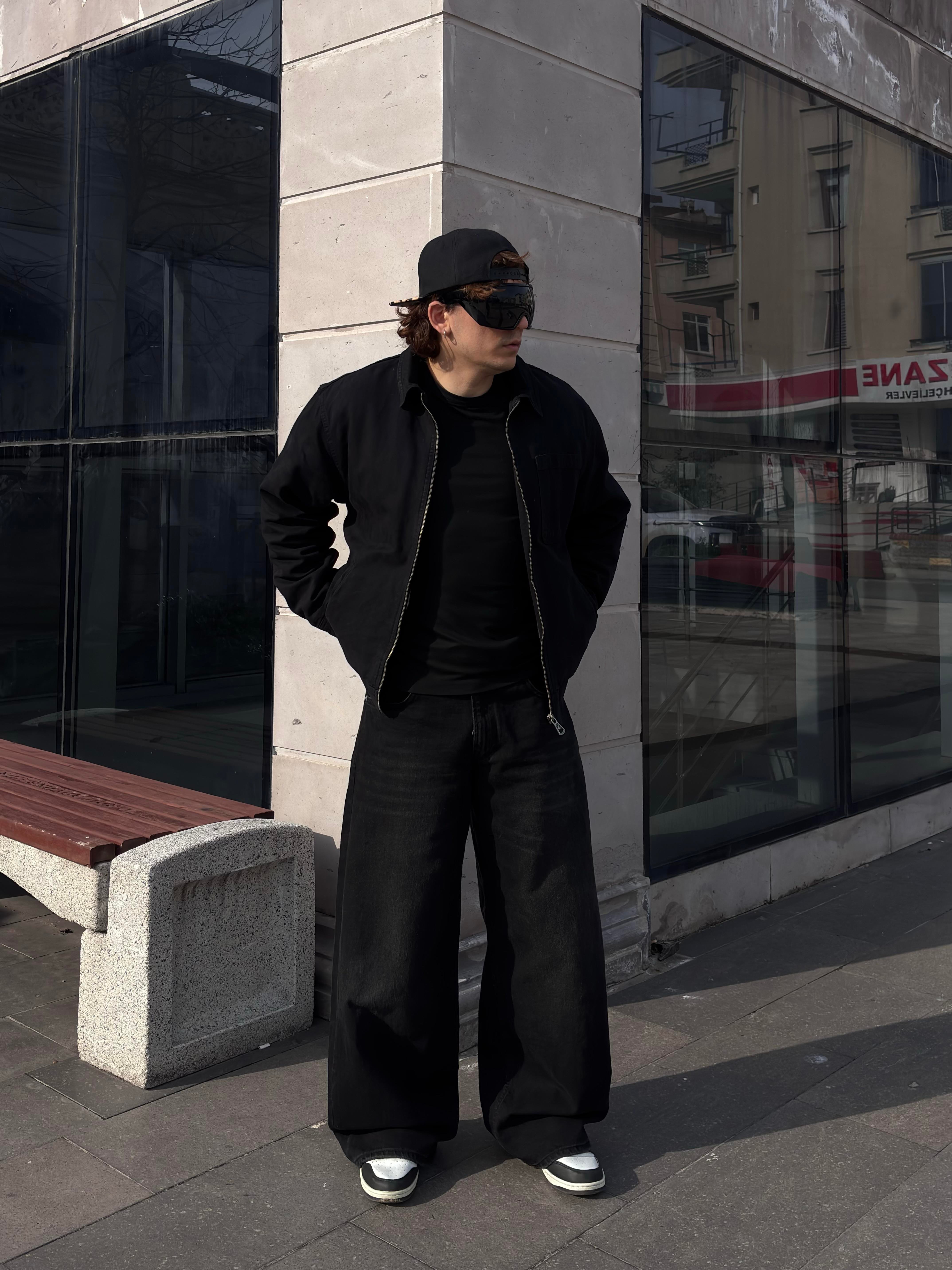 Premium Alba Black Zip Through Worker Jacket