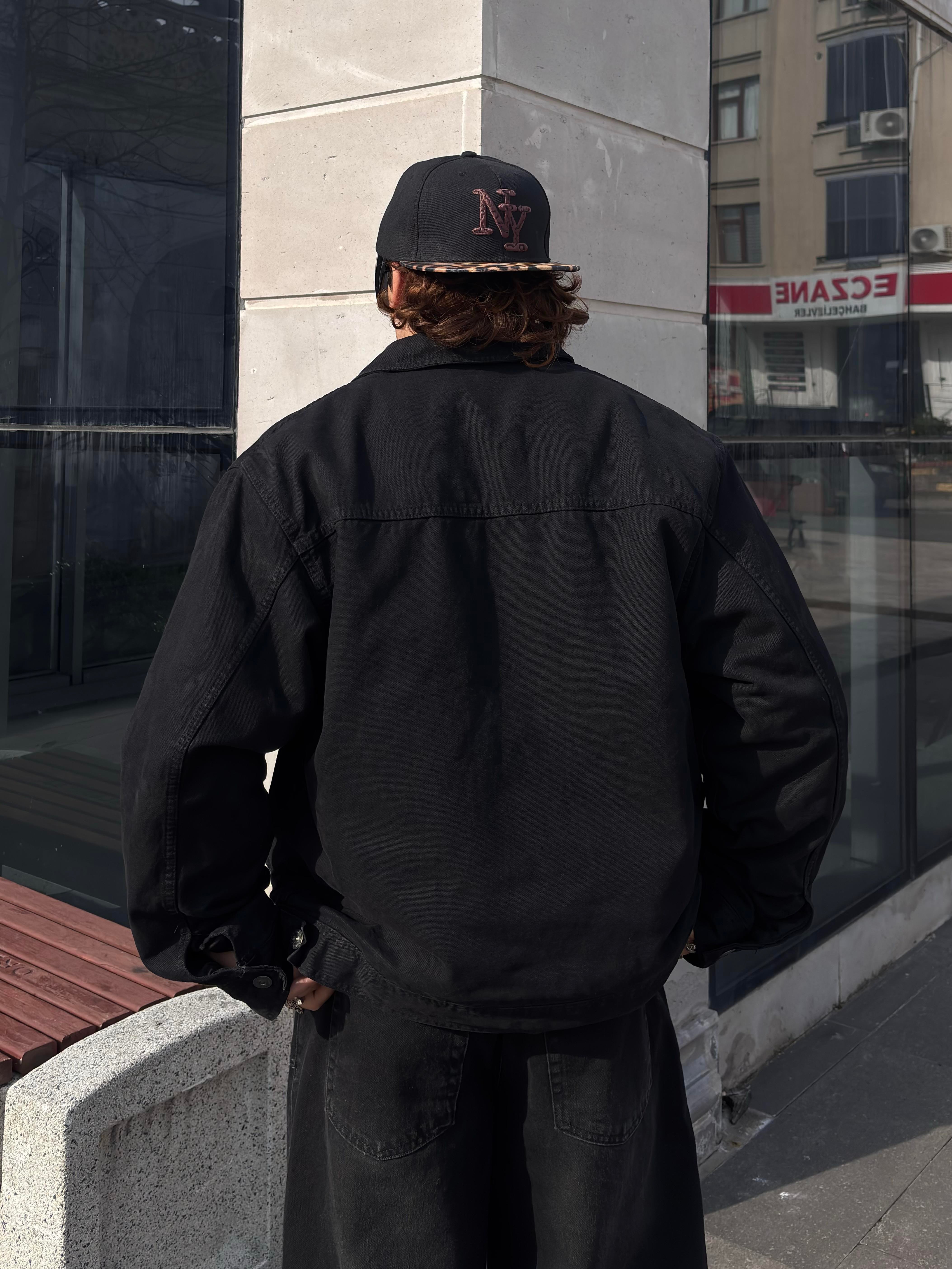 Premium Alba Black Zip Through Worker Jacket