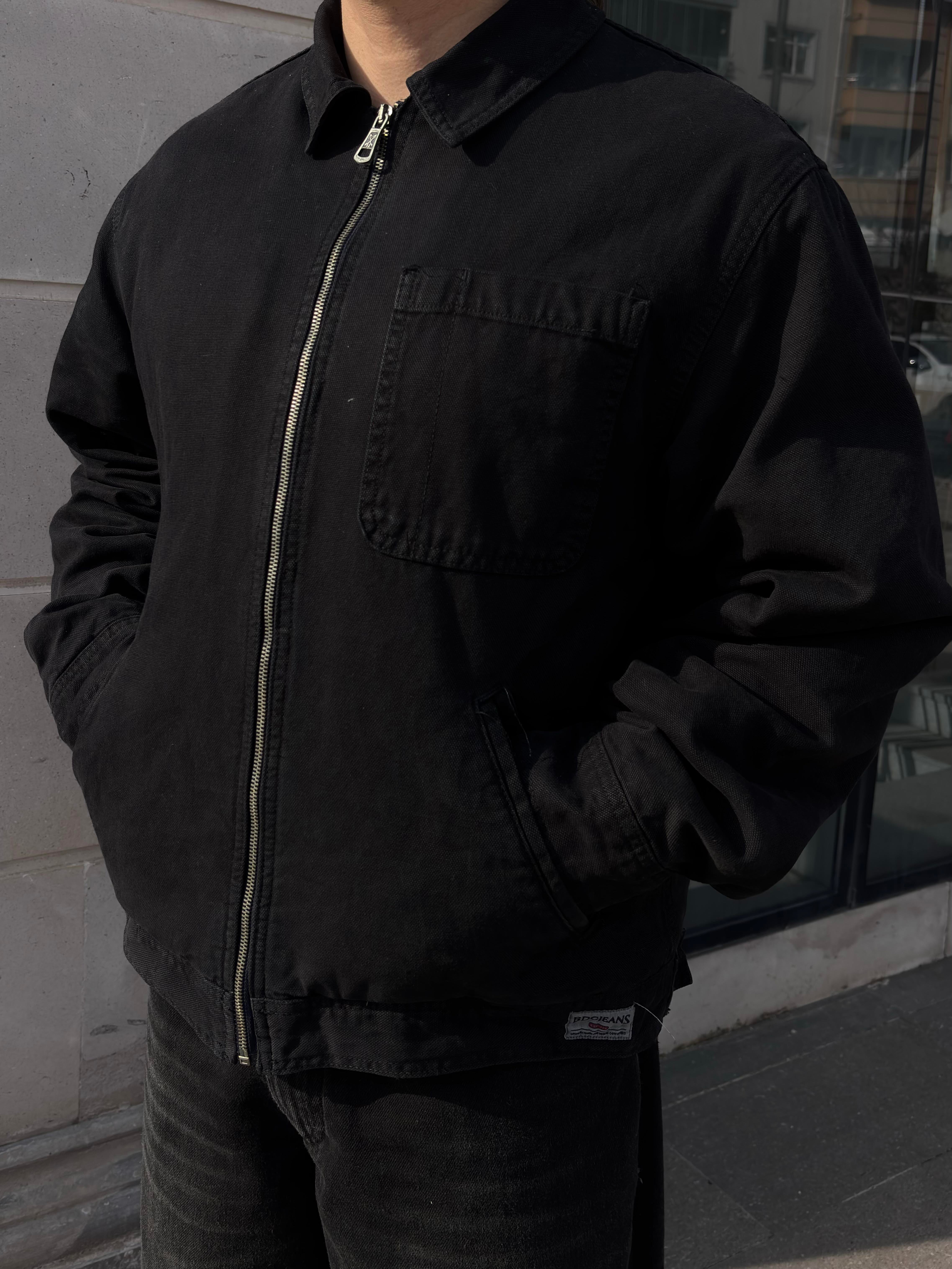 Premium Alba Black Zip Through Worker Jacket