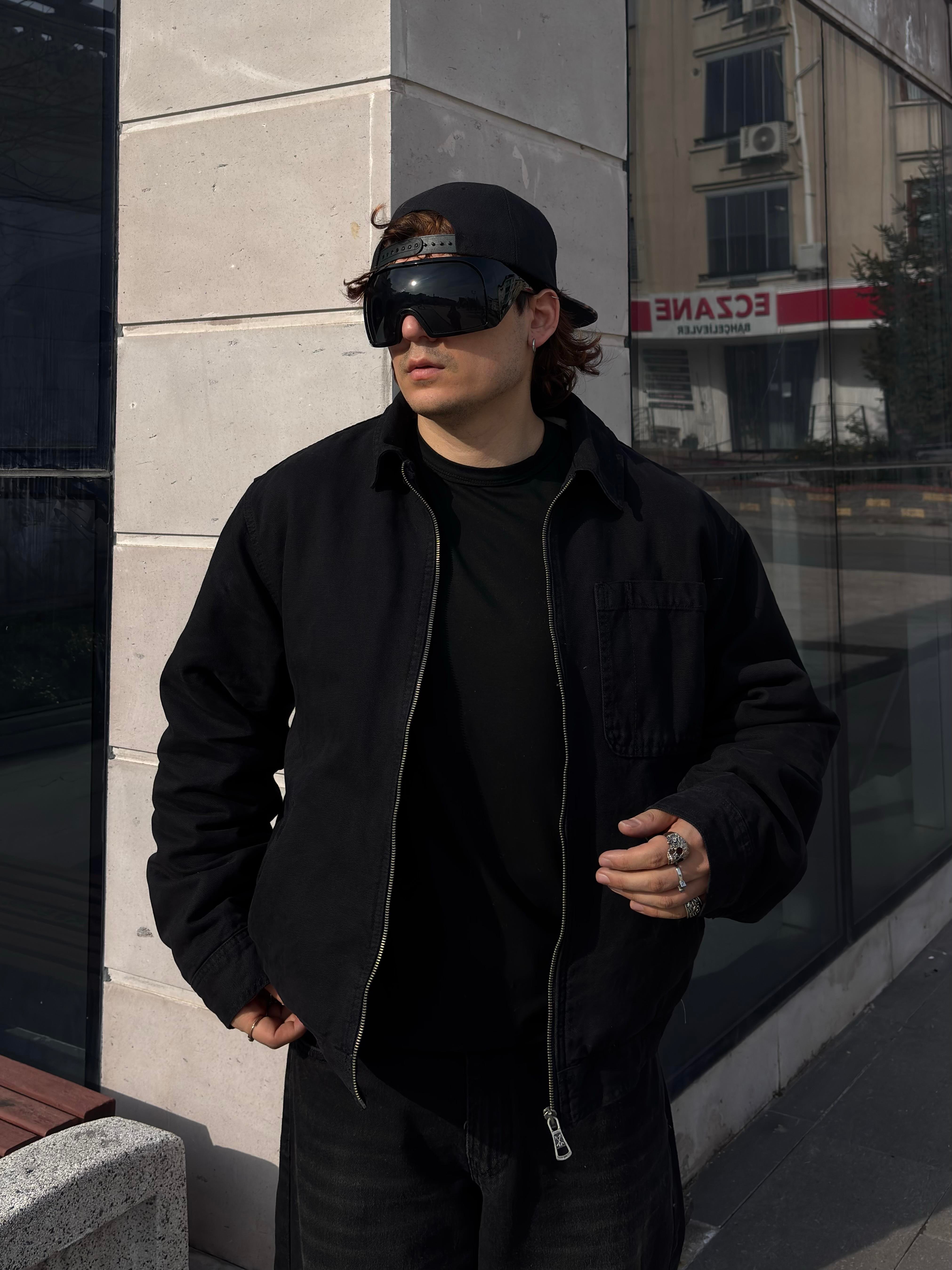 Premium Alba Black Zip Through Worker Jacket