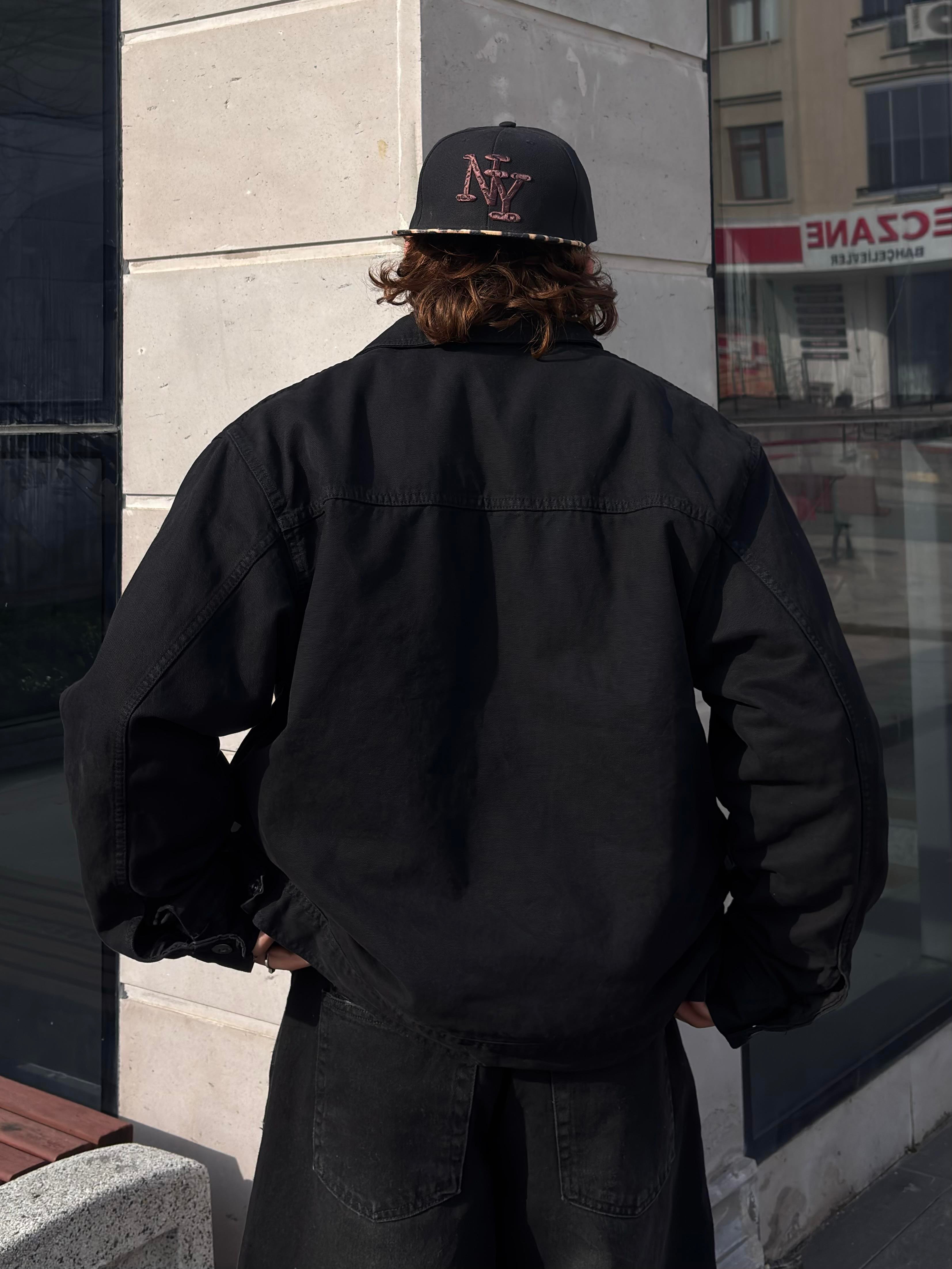 Premium Alba Black Zip Through Worker Jacket