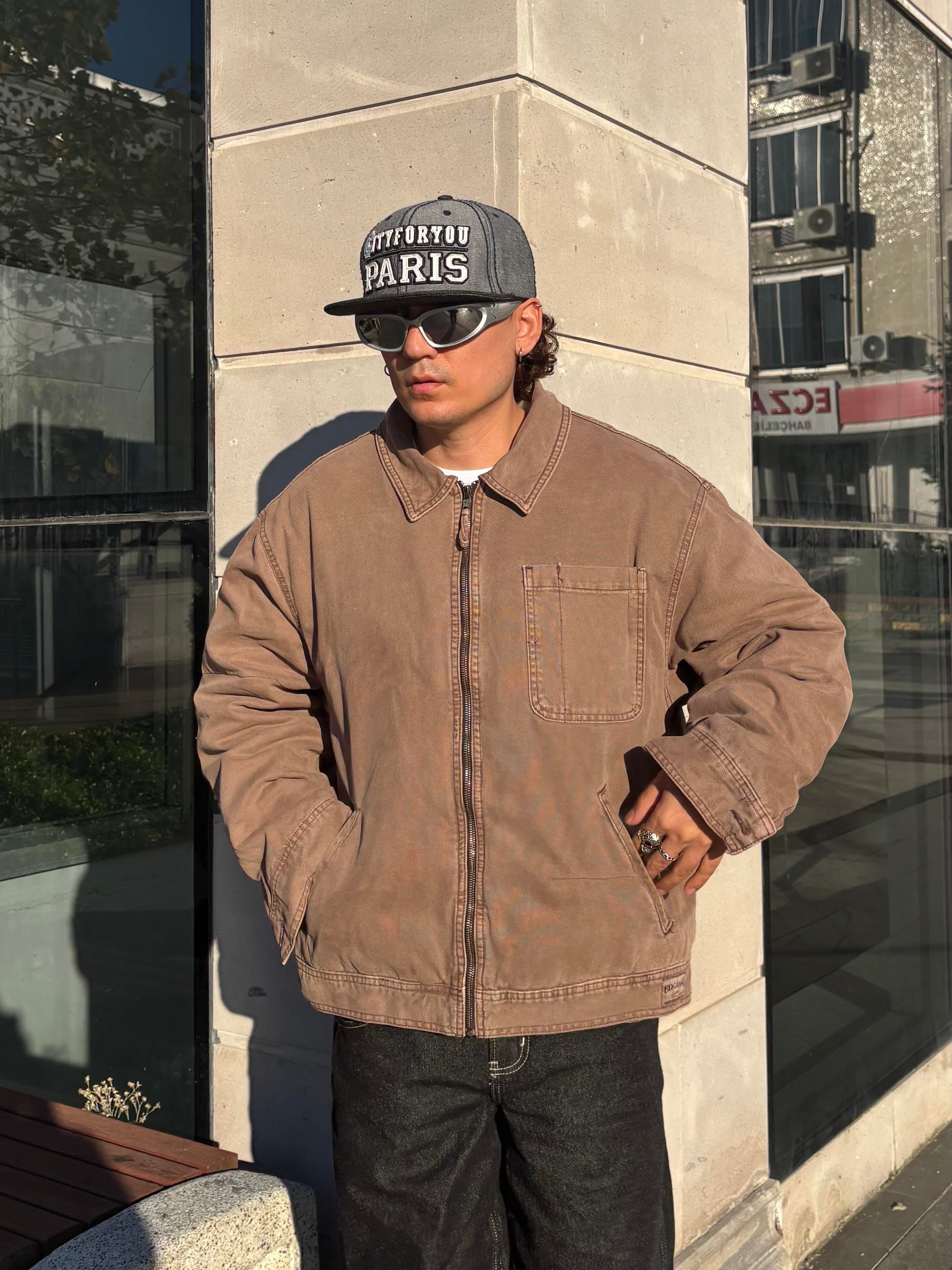 Premium Alba Brown Zip-Through Worker Jacket