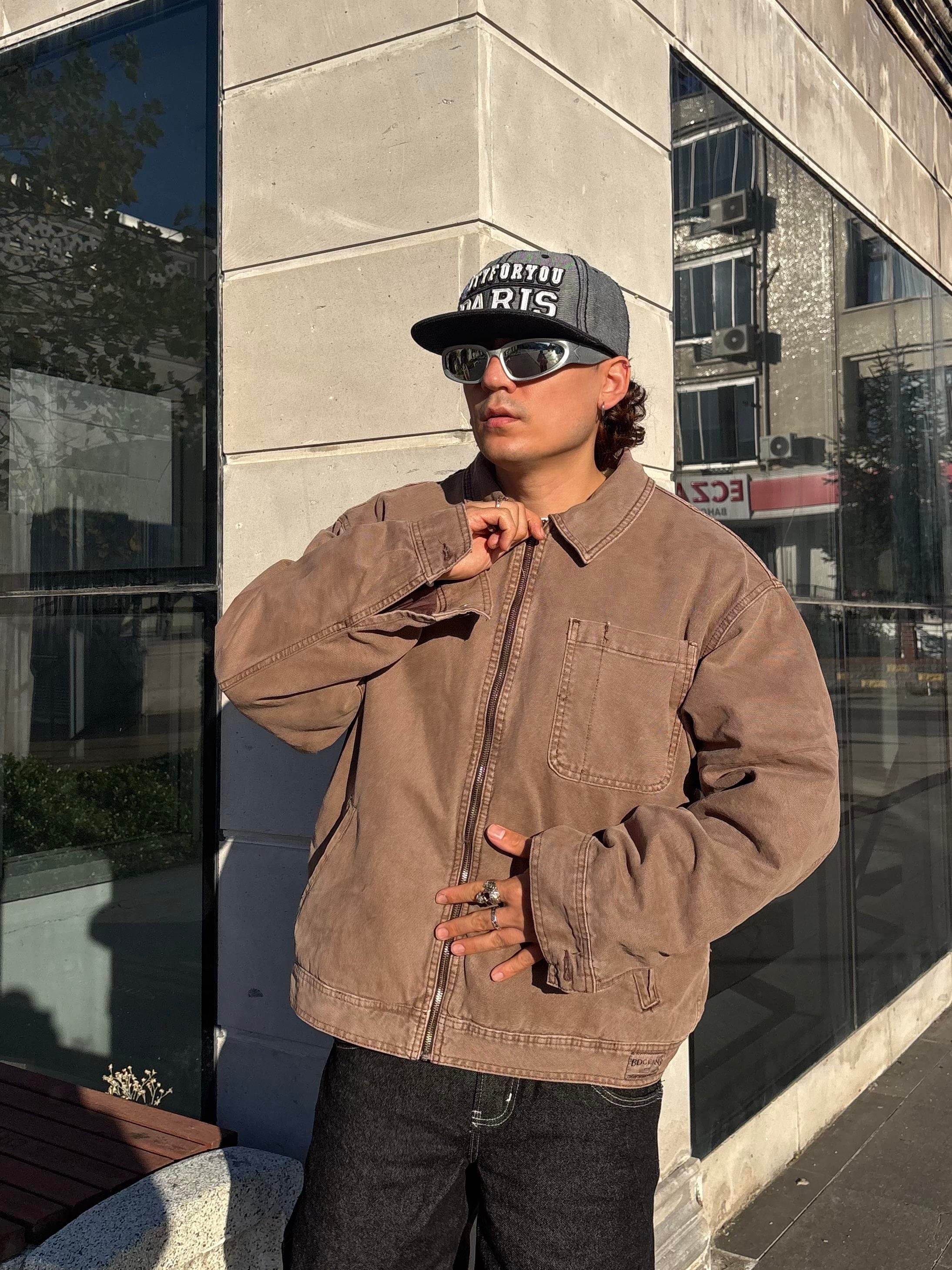 Premium Alba Brown Zip-Through Worker Jacket