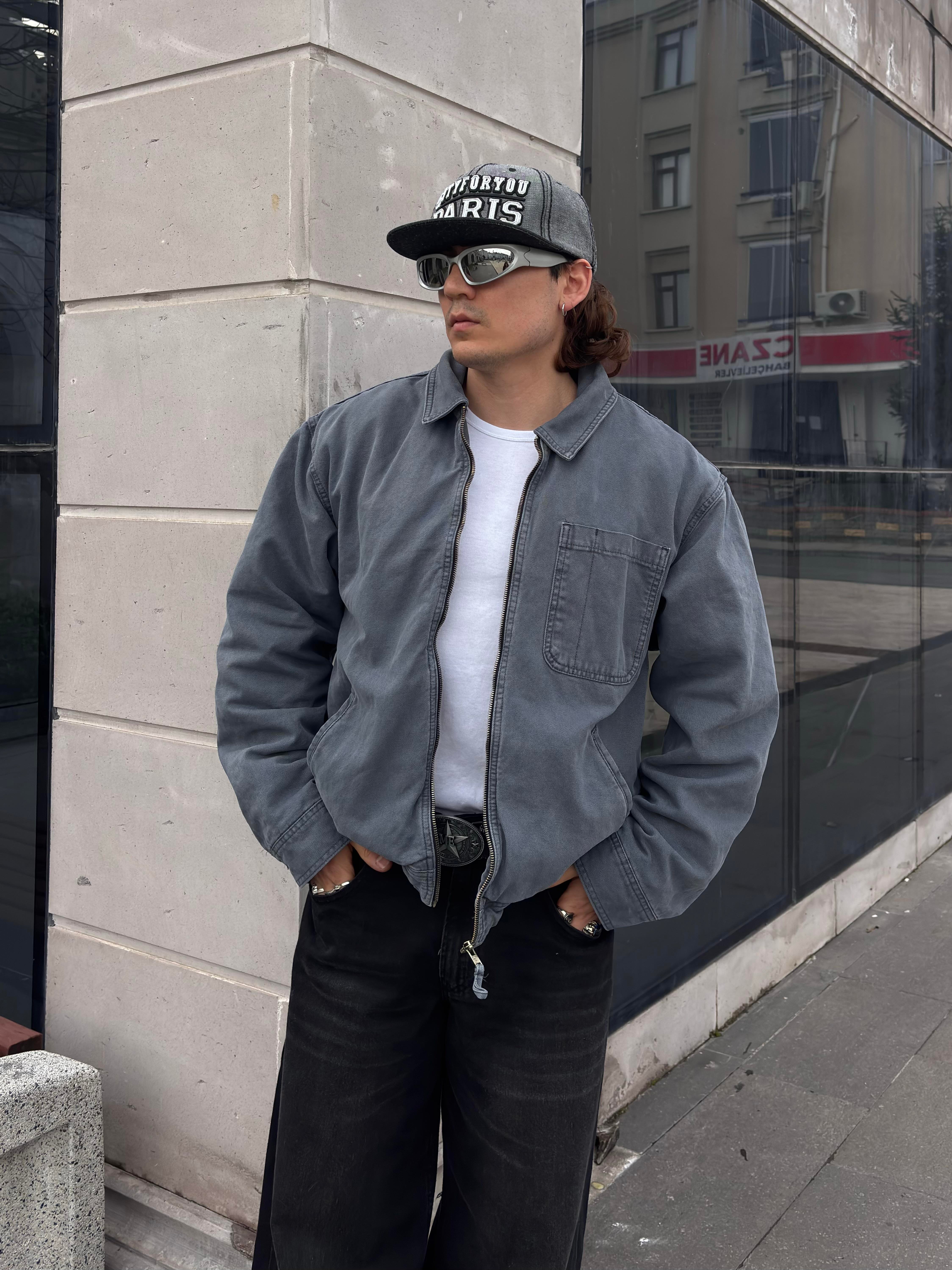 Premium Alba Slate Zip Through Worker Jacket