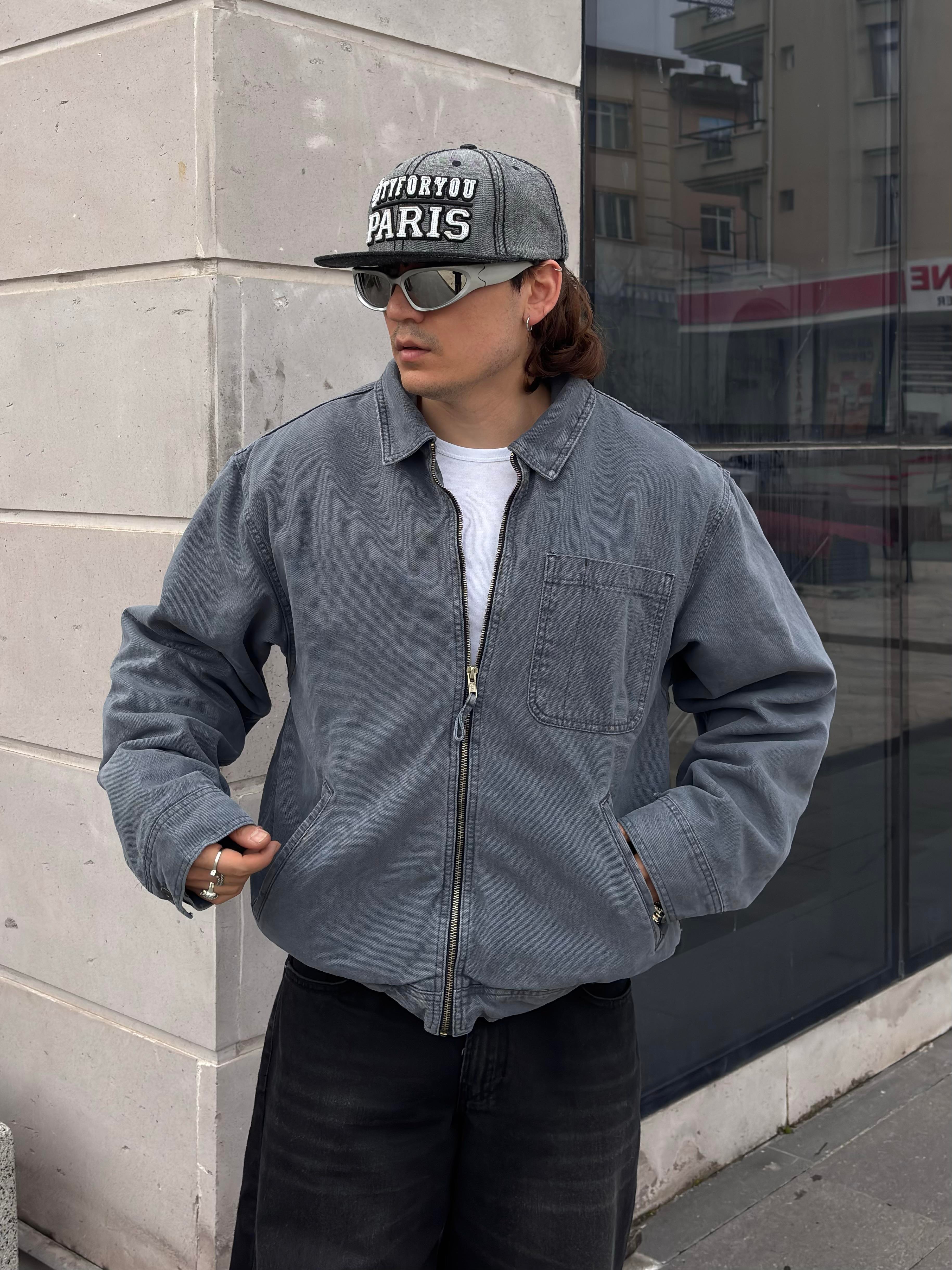 Premium Alba Slate Zip Through Worker Jacket