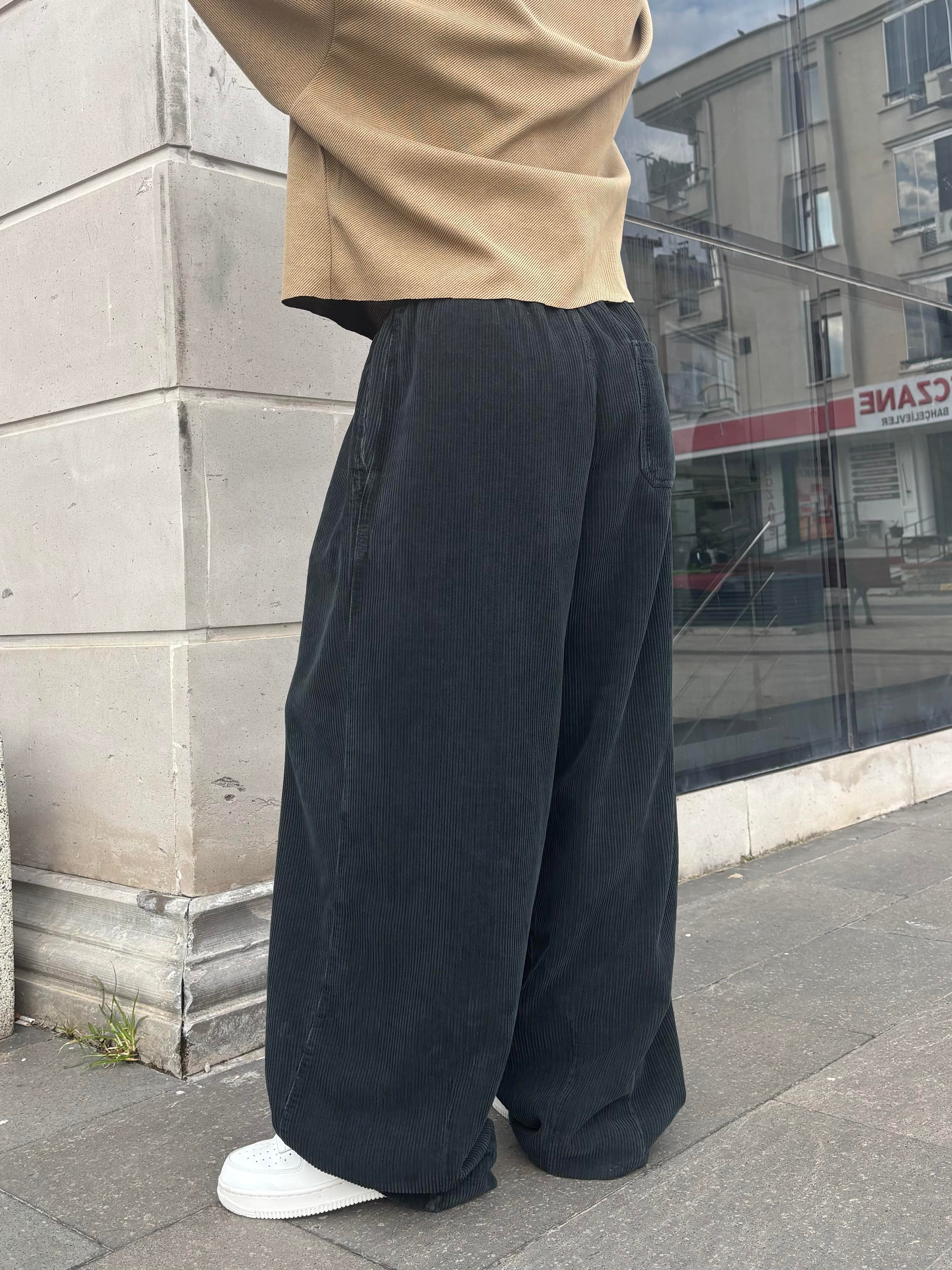 Premium Antrasit Tone Conduroy Baggy Pants