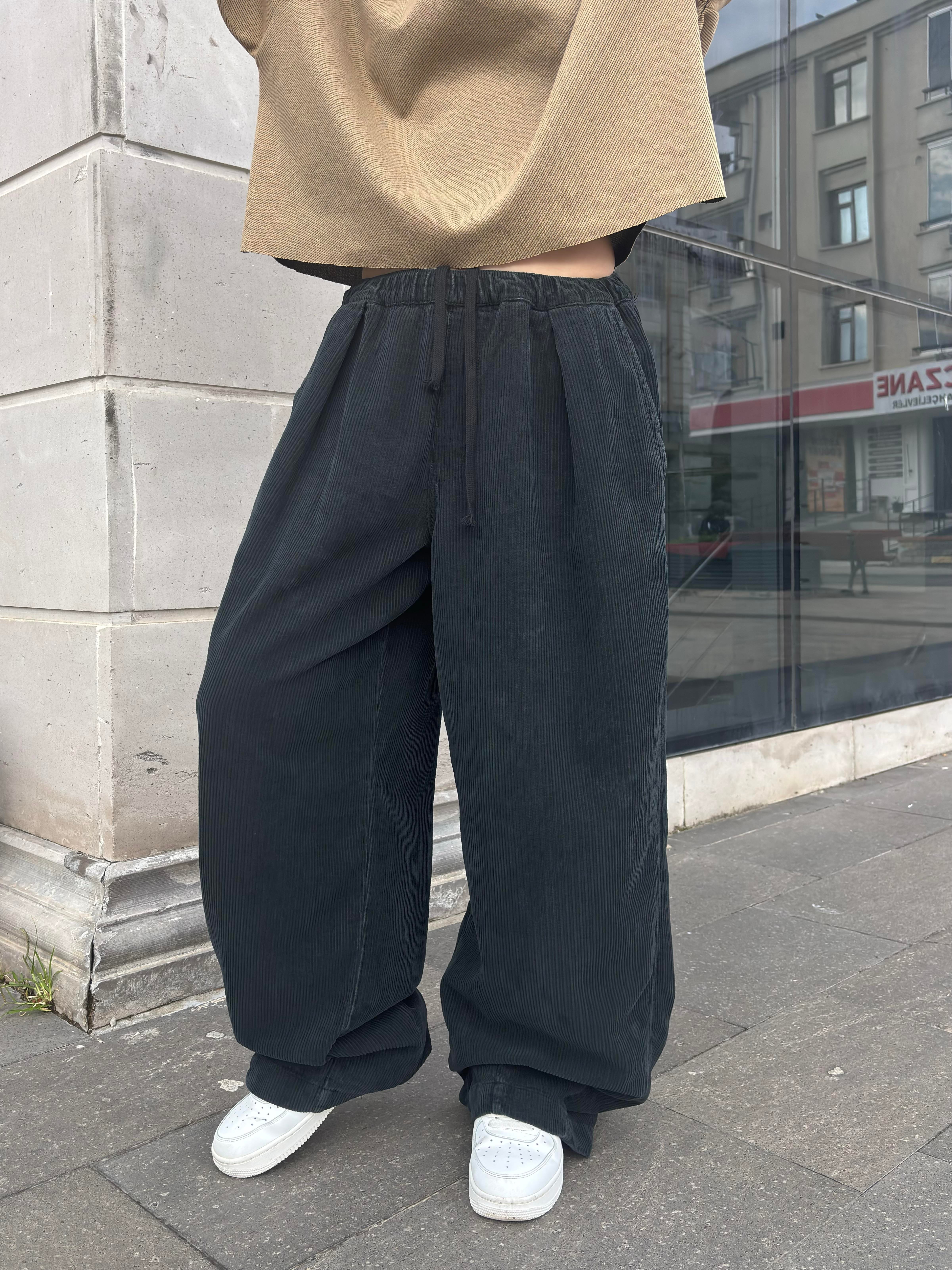 Premium Antrasit Tone Conduroy Baggy Pants