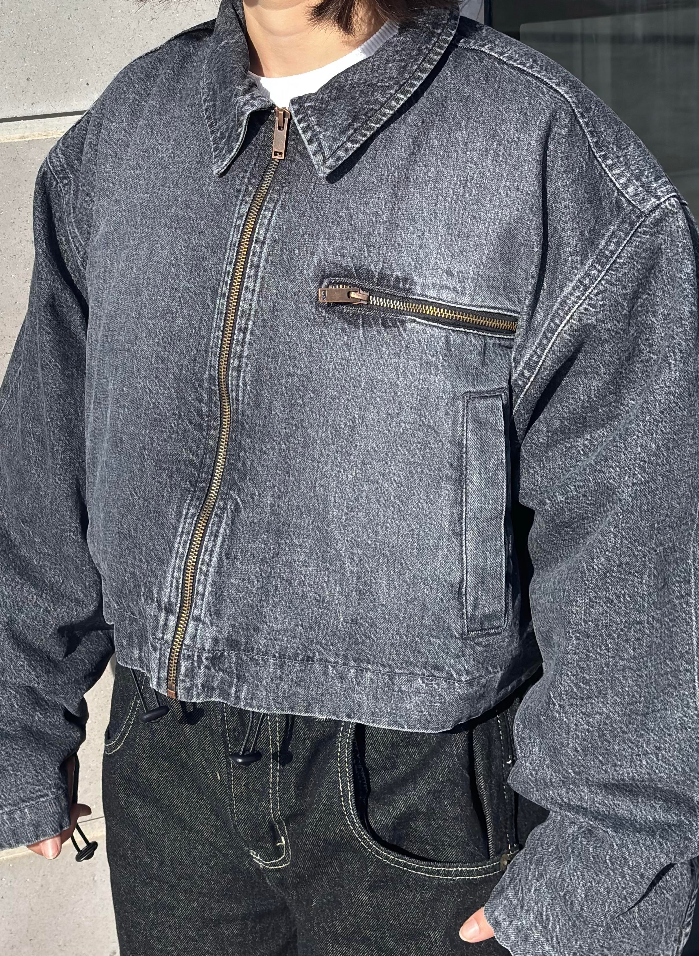 Premium Antrasit Tone Cropped Borg Denim Jacket