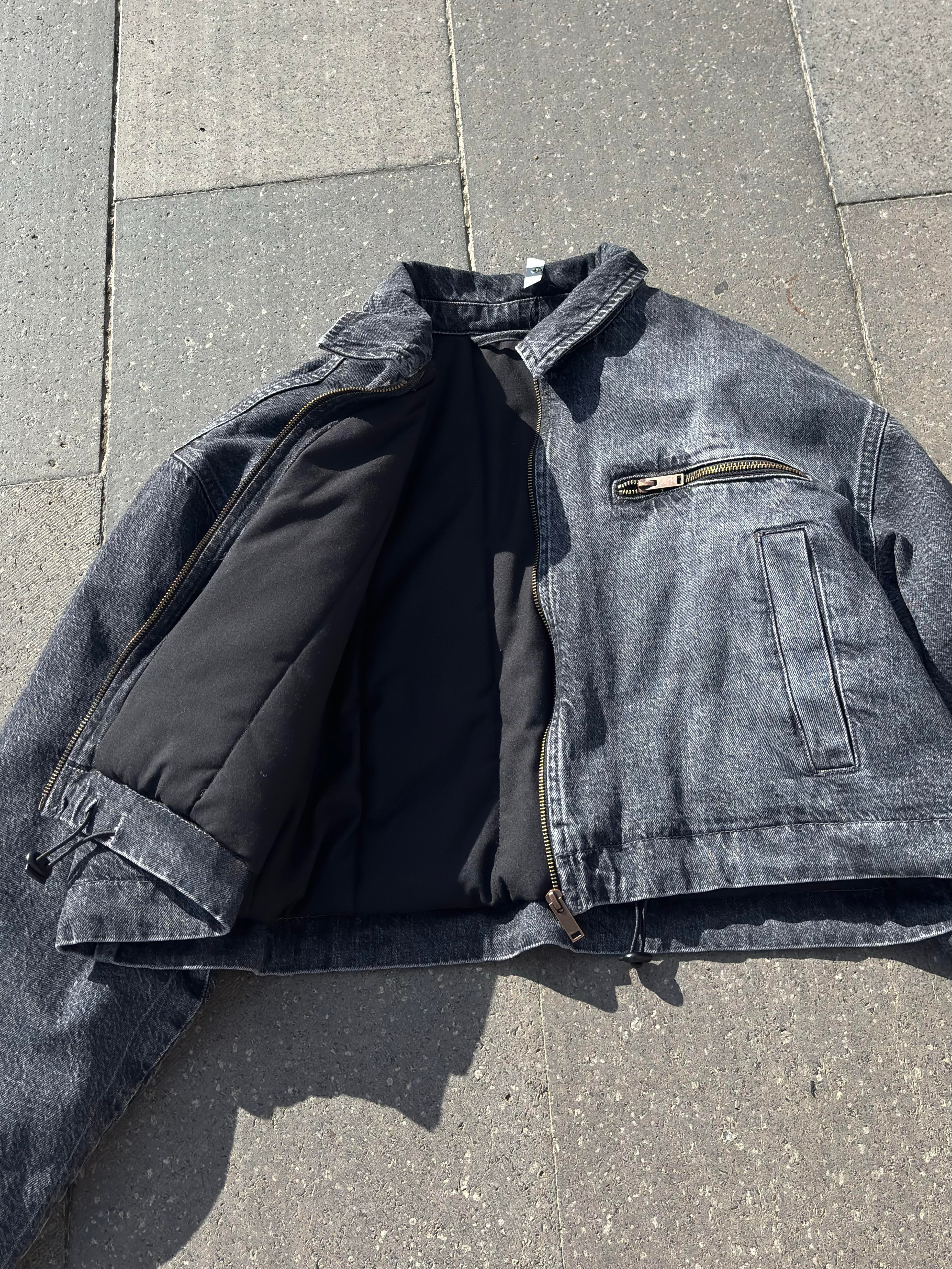 Premium Antrasit Tone Cropped Borg Denim Jacket