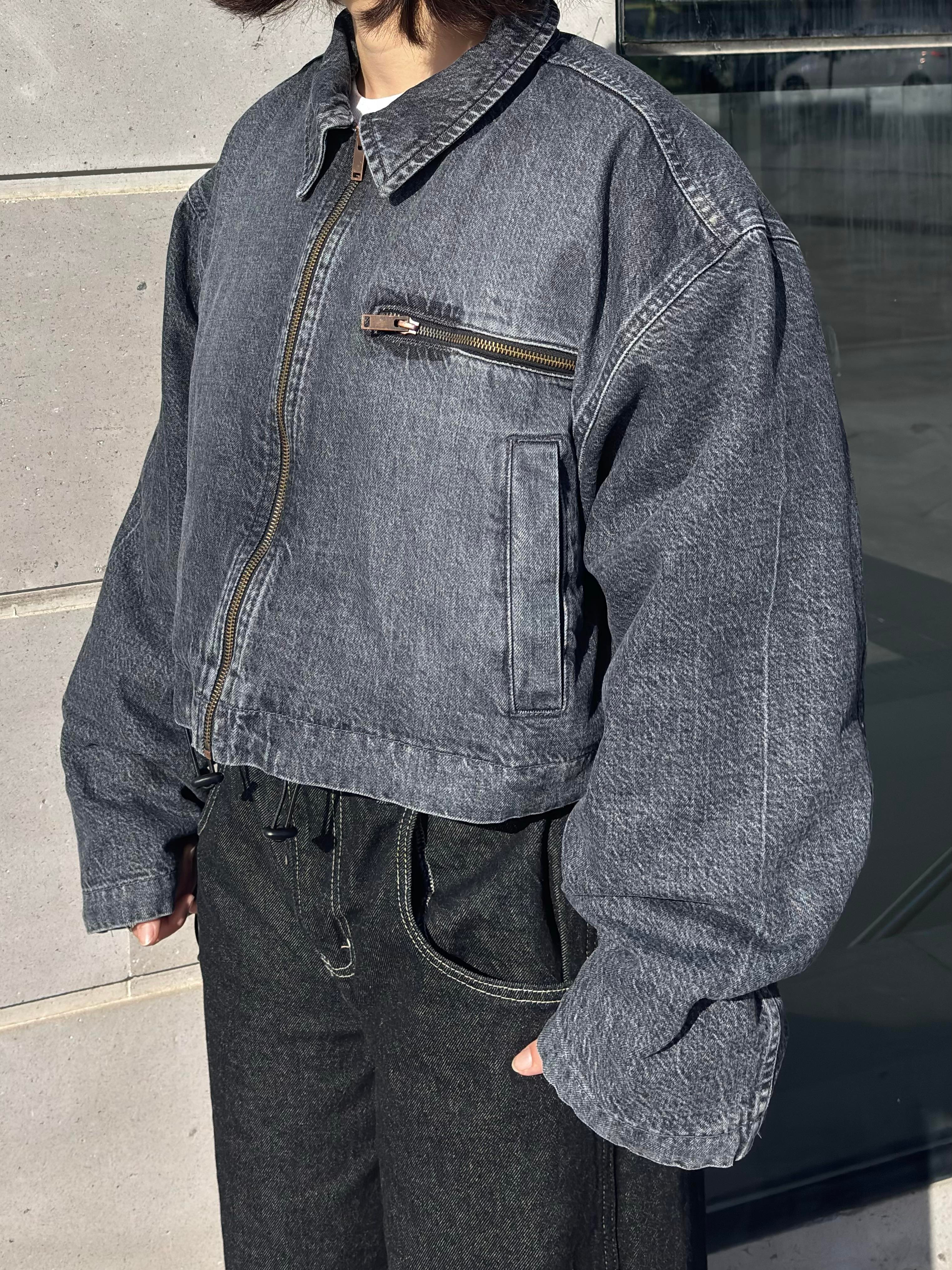 Premium Antrasit Tone Cropped Borg Denim Jacket
