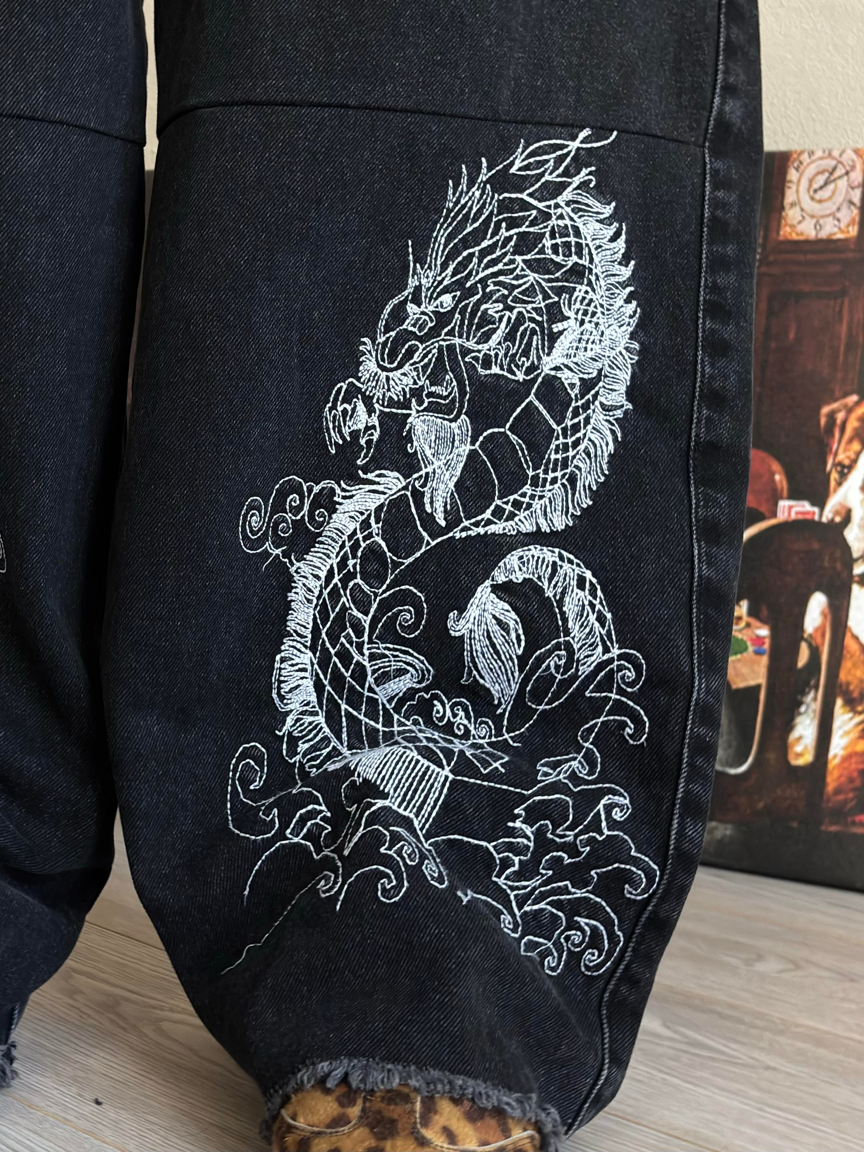 Premium Antrasit Tone Extreme Dragon Nakışlı Baggy Pants