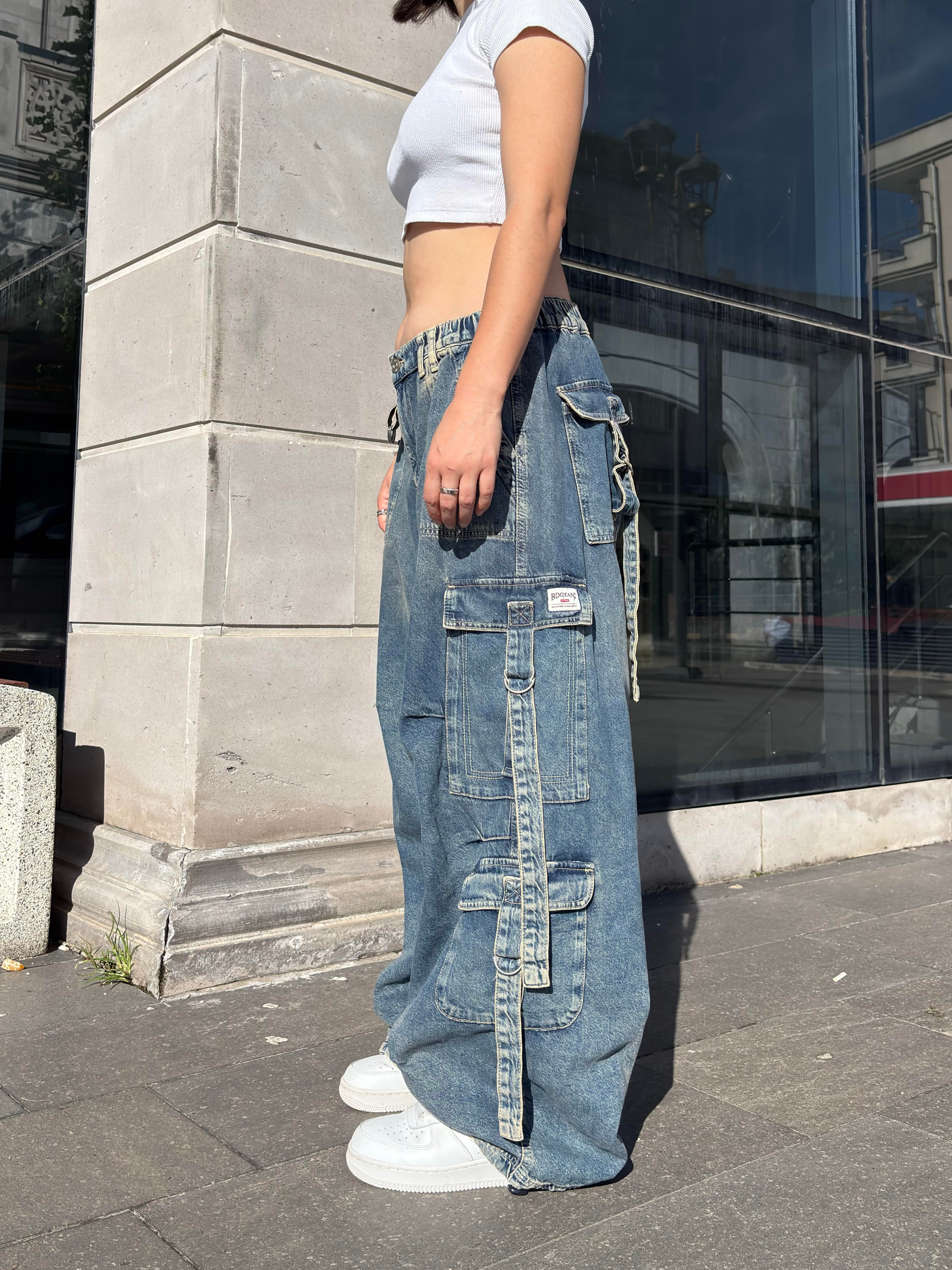 Premium Askılı Multi Pocket Denim Cargo Pants