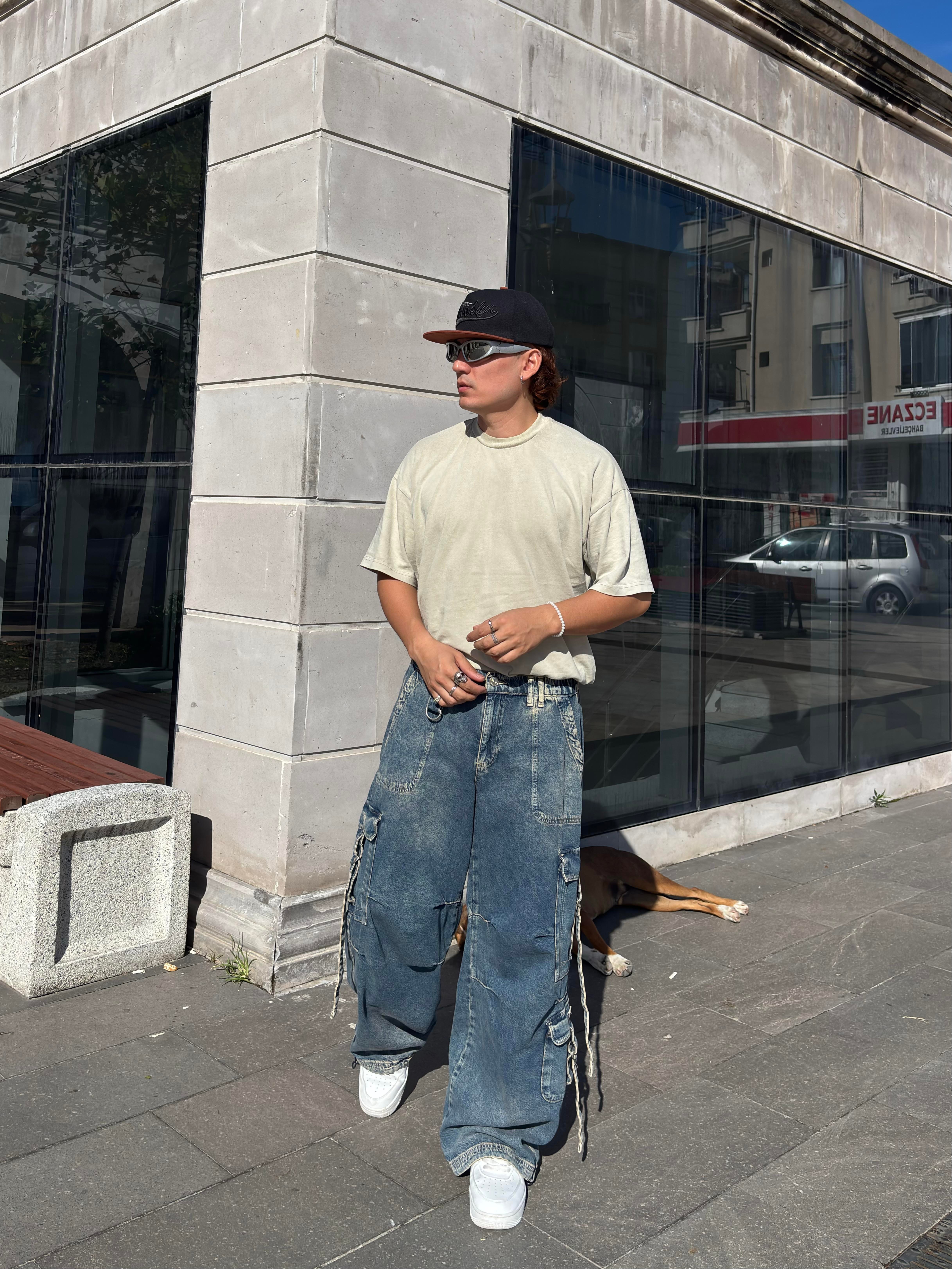 Premium Askılı Multi Pocket Denim Cargo Pants