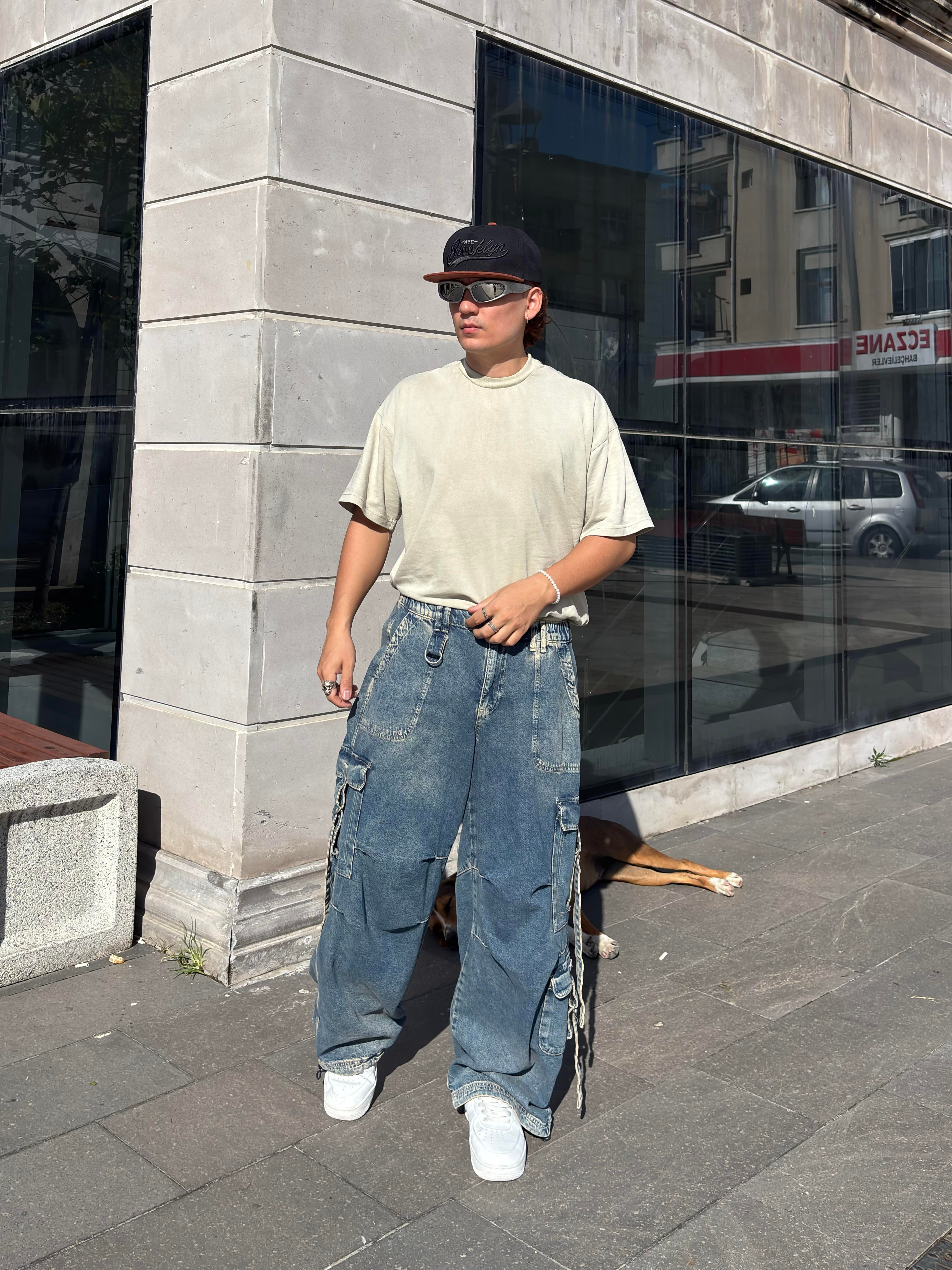 Premium Askılı Multi Pocket Denim Cargo Pants