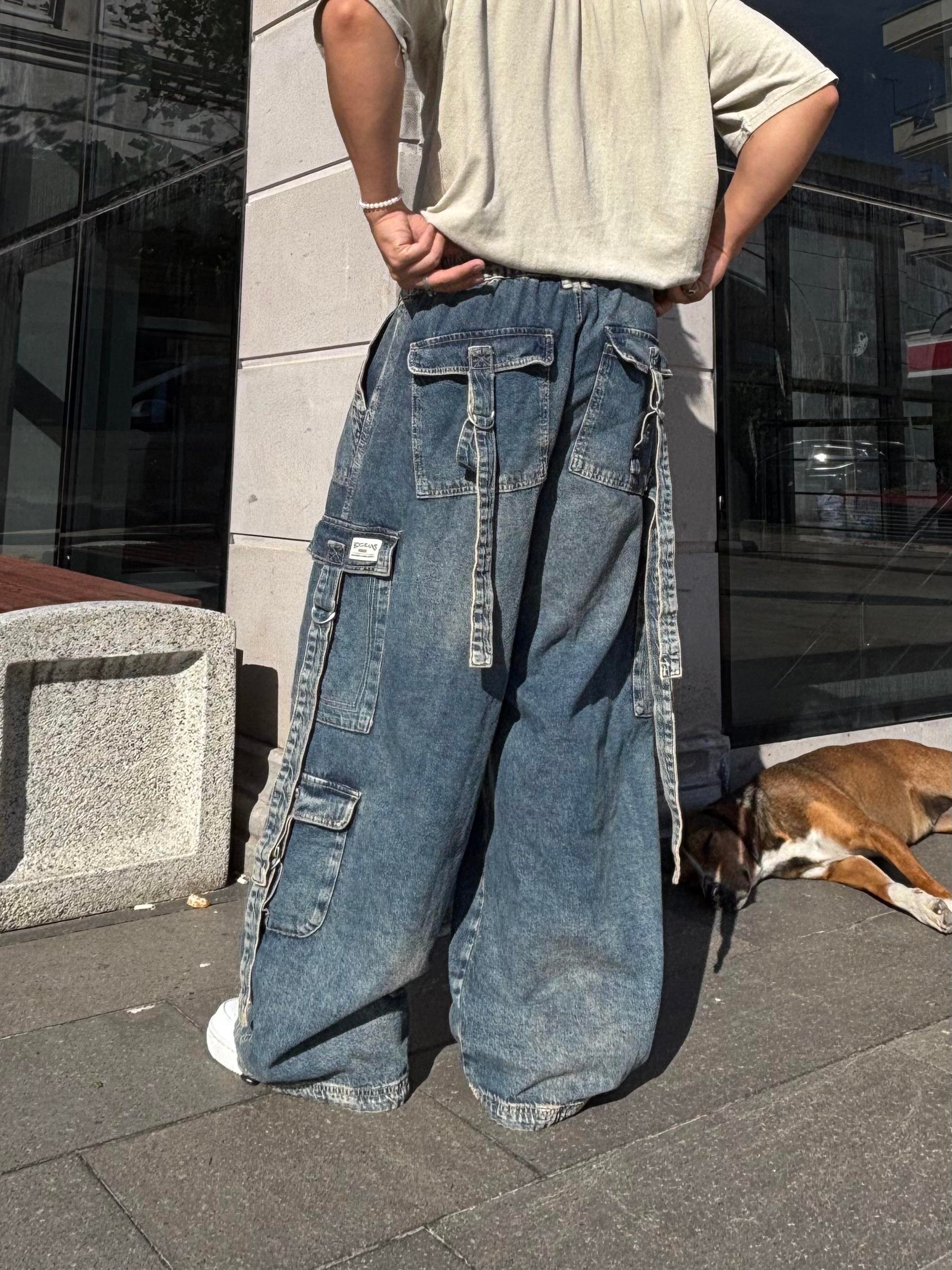 Premium Askılı Multi Pocket Denim Cargo Pants
