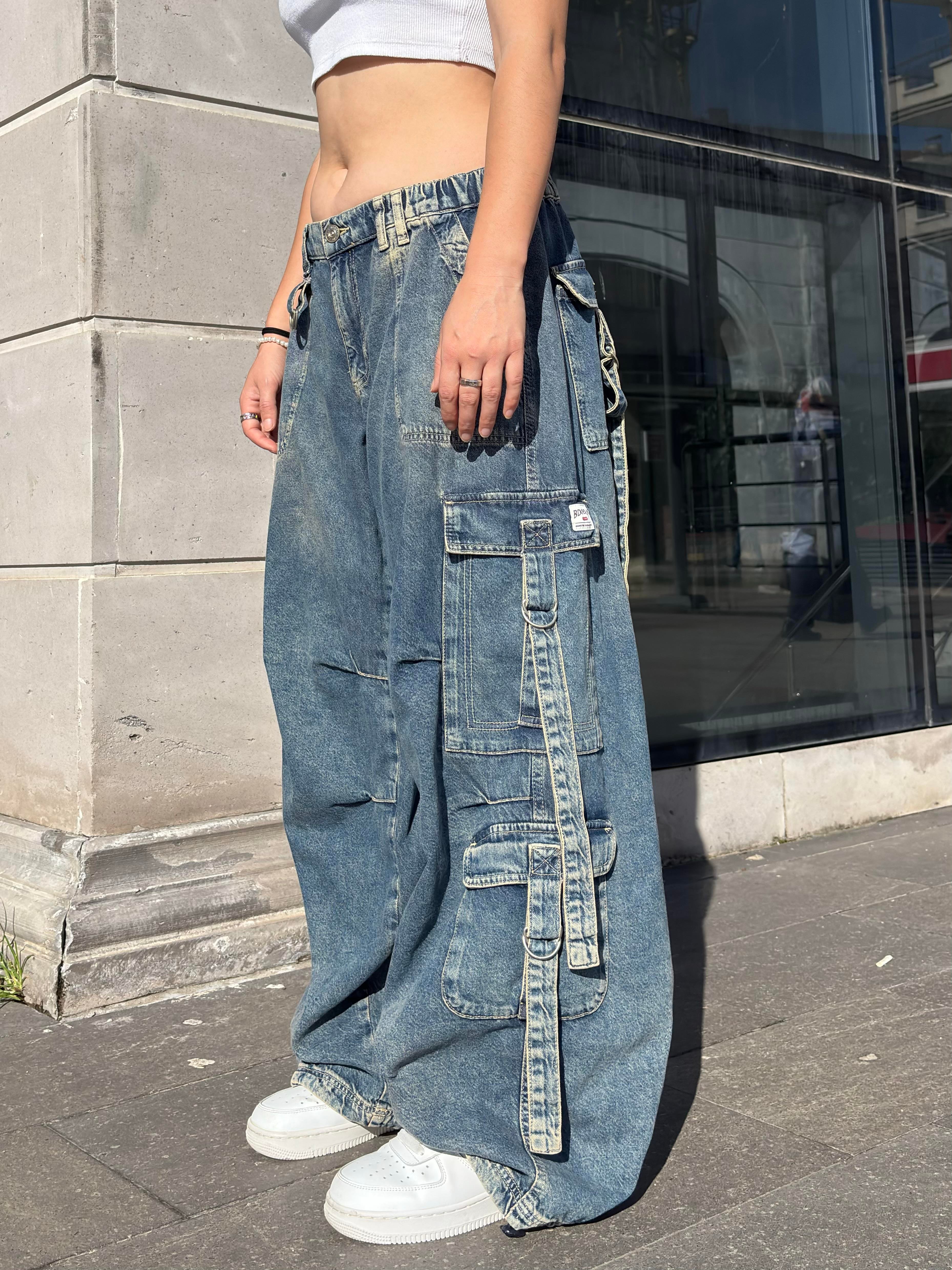 Premium Askılı Multi Pocket Denim Cargo Pants
