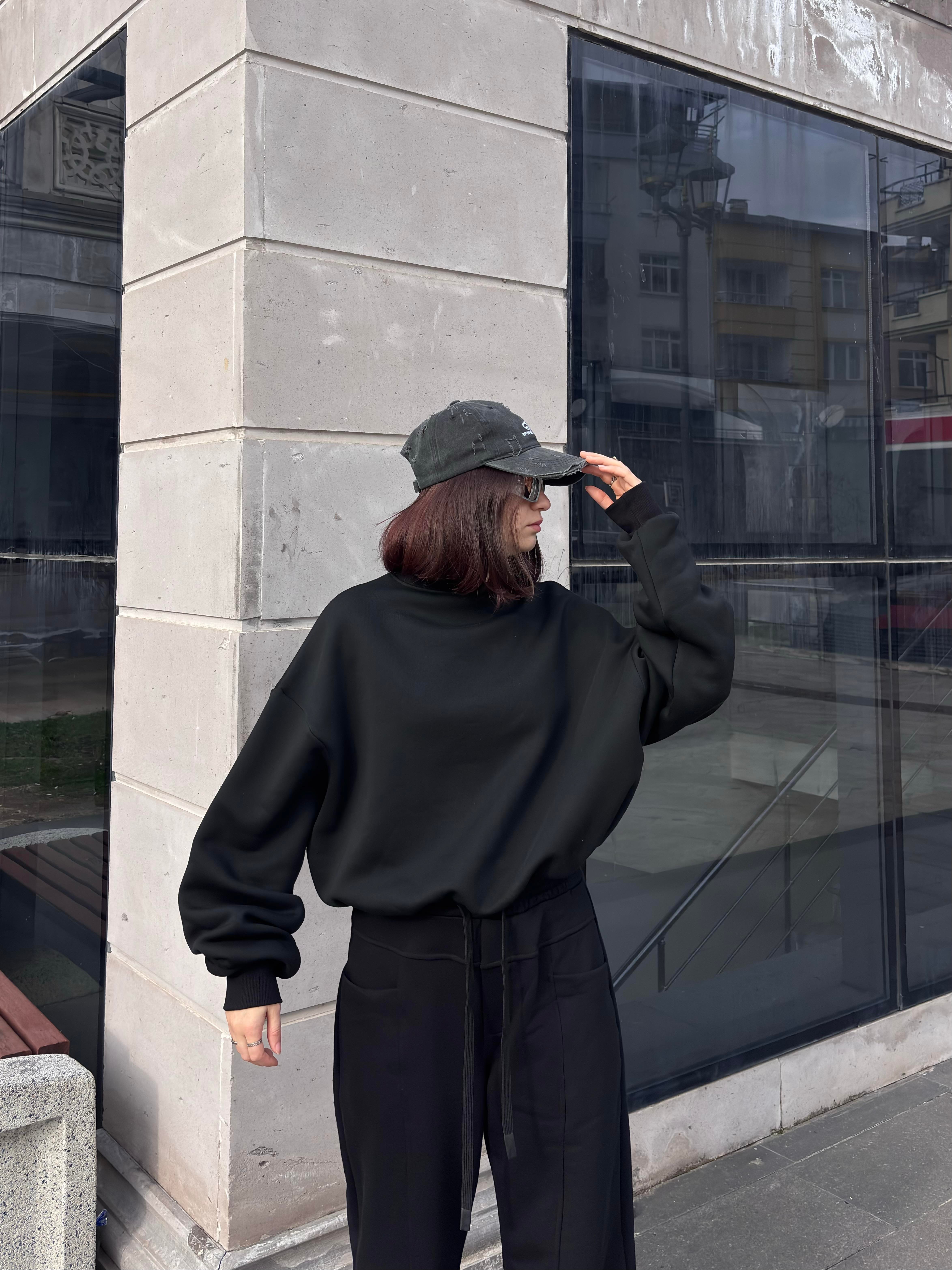 Premium Black  Heavy Mold Stance Bomber Sweat