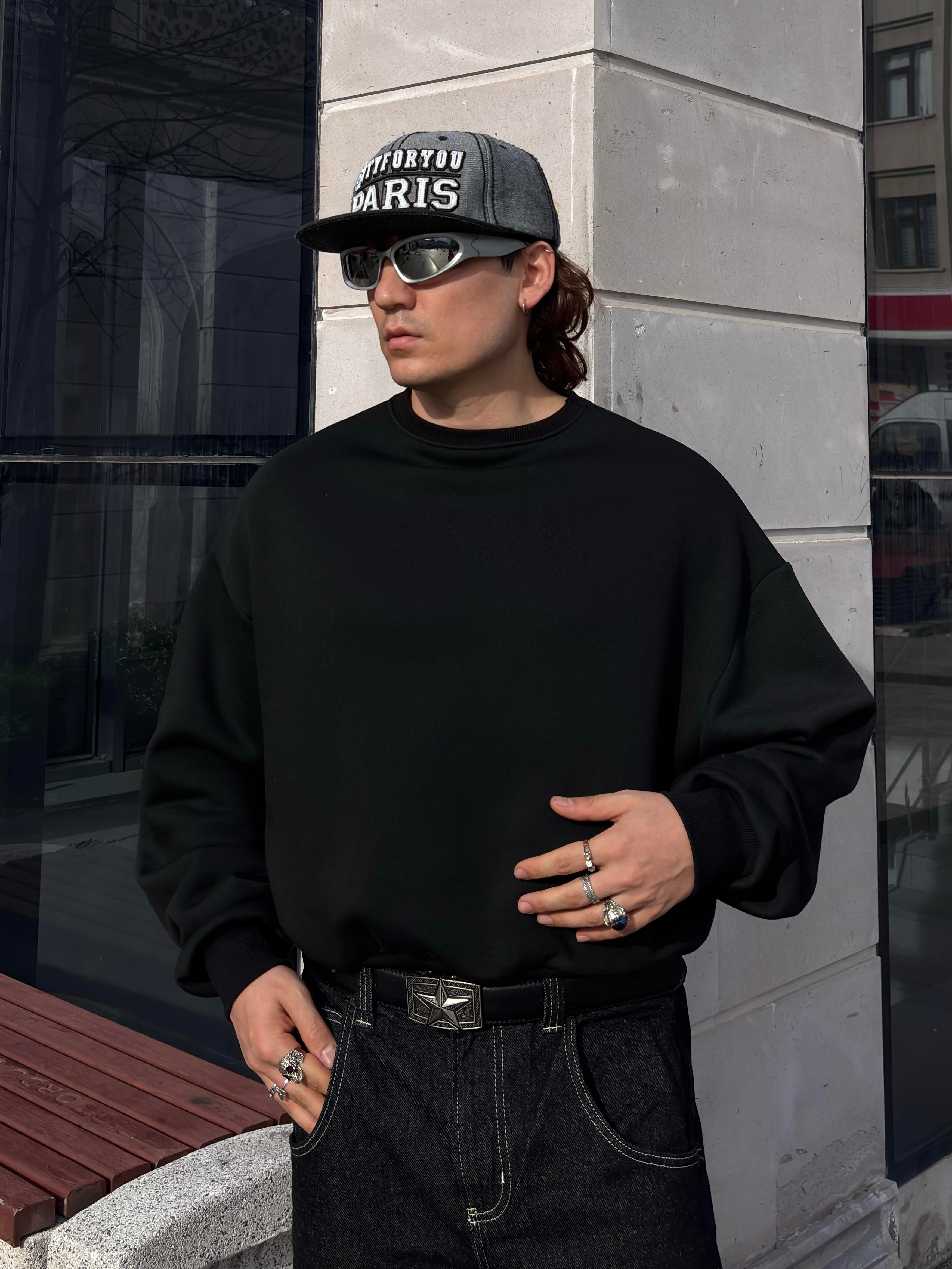 Premium Black  Heavy Mold Stance Bomber Sweat