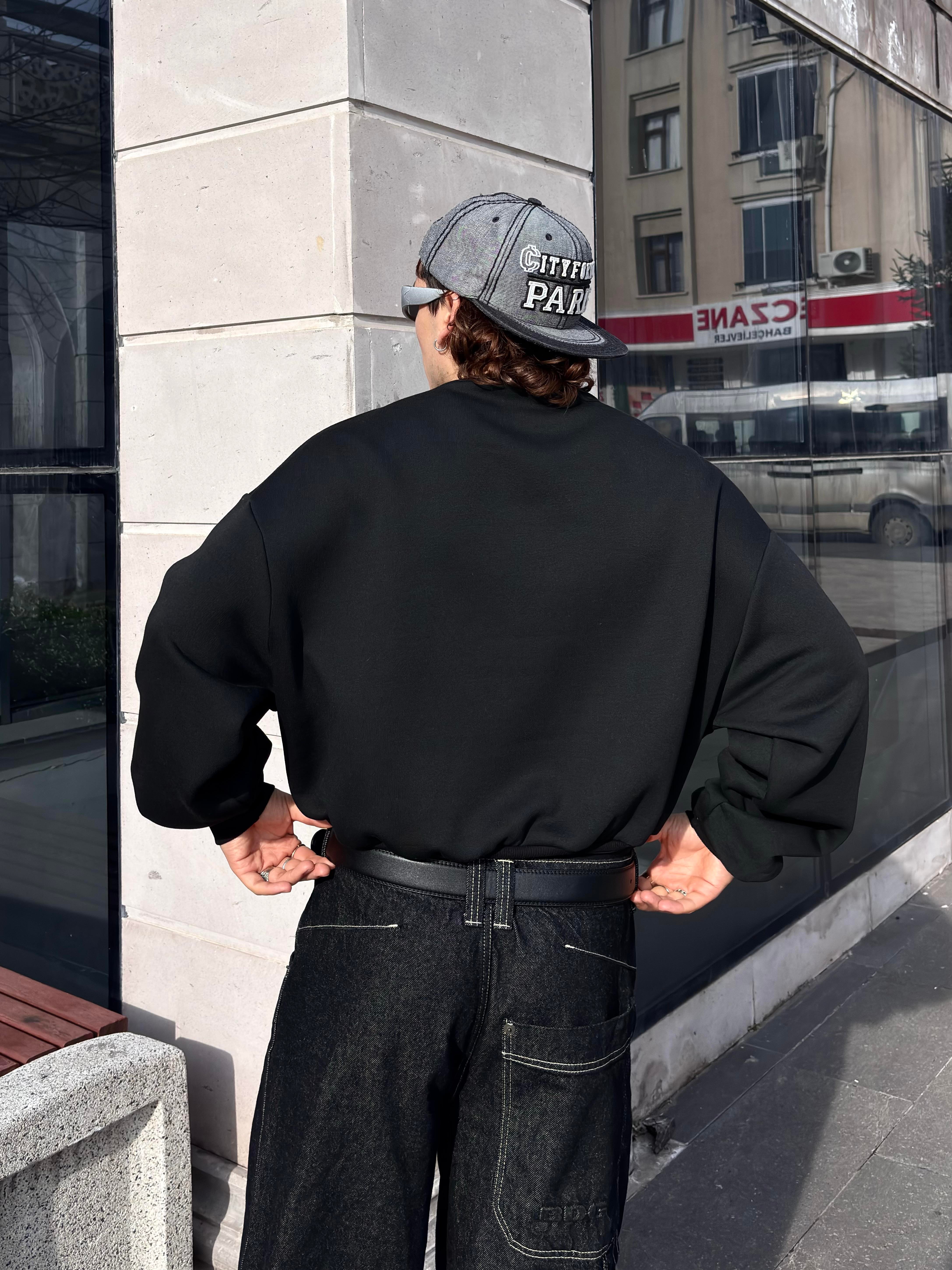 Premium Black  Heavy Mold Stance Bomber Sweat