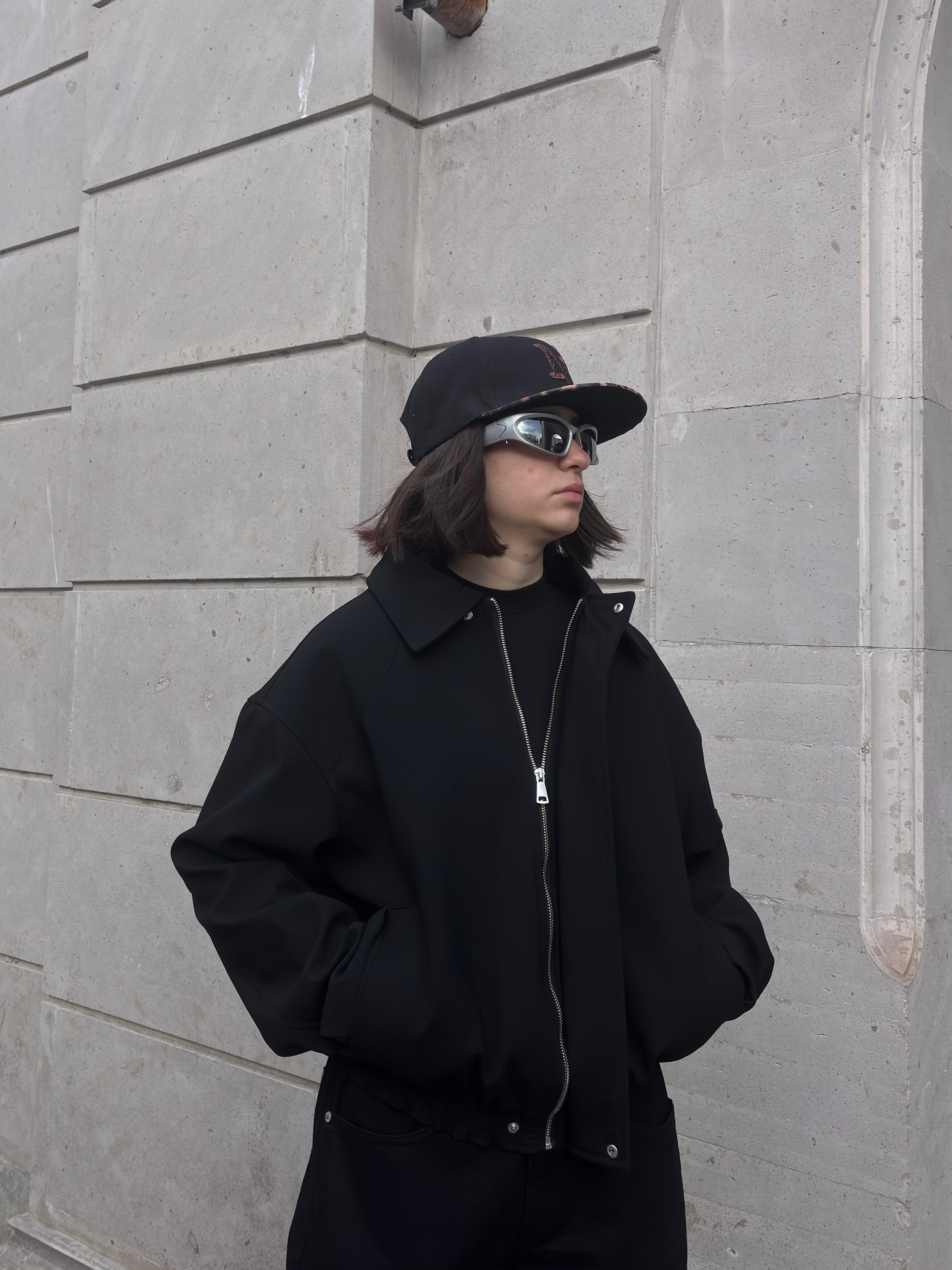 Premium Black Hidden Zipper Bomber Jacket