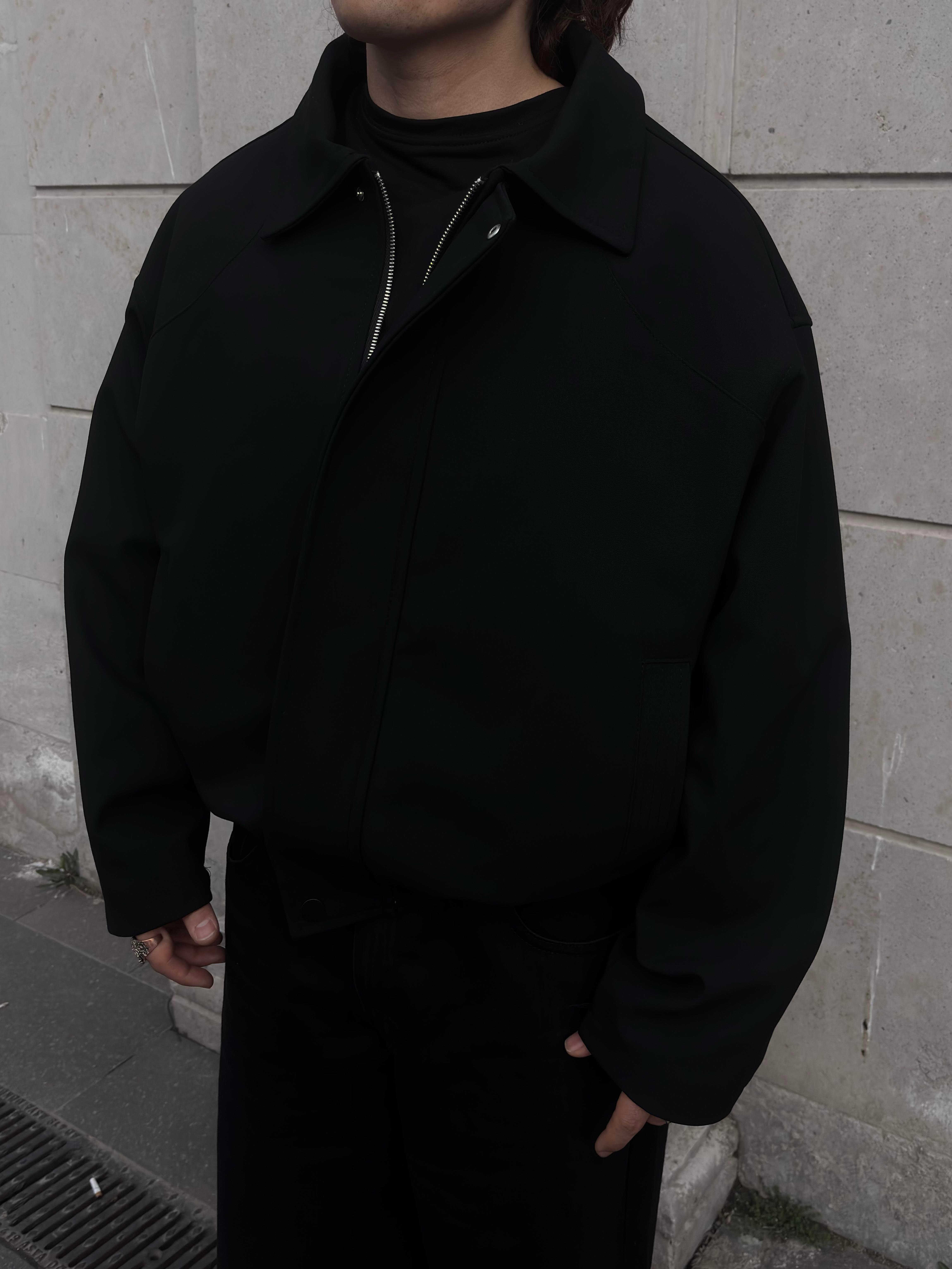 Premium Black Hidden Zipper Bomber Jacket