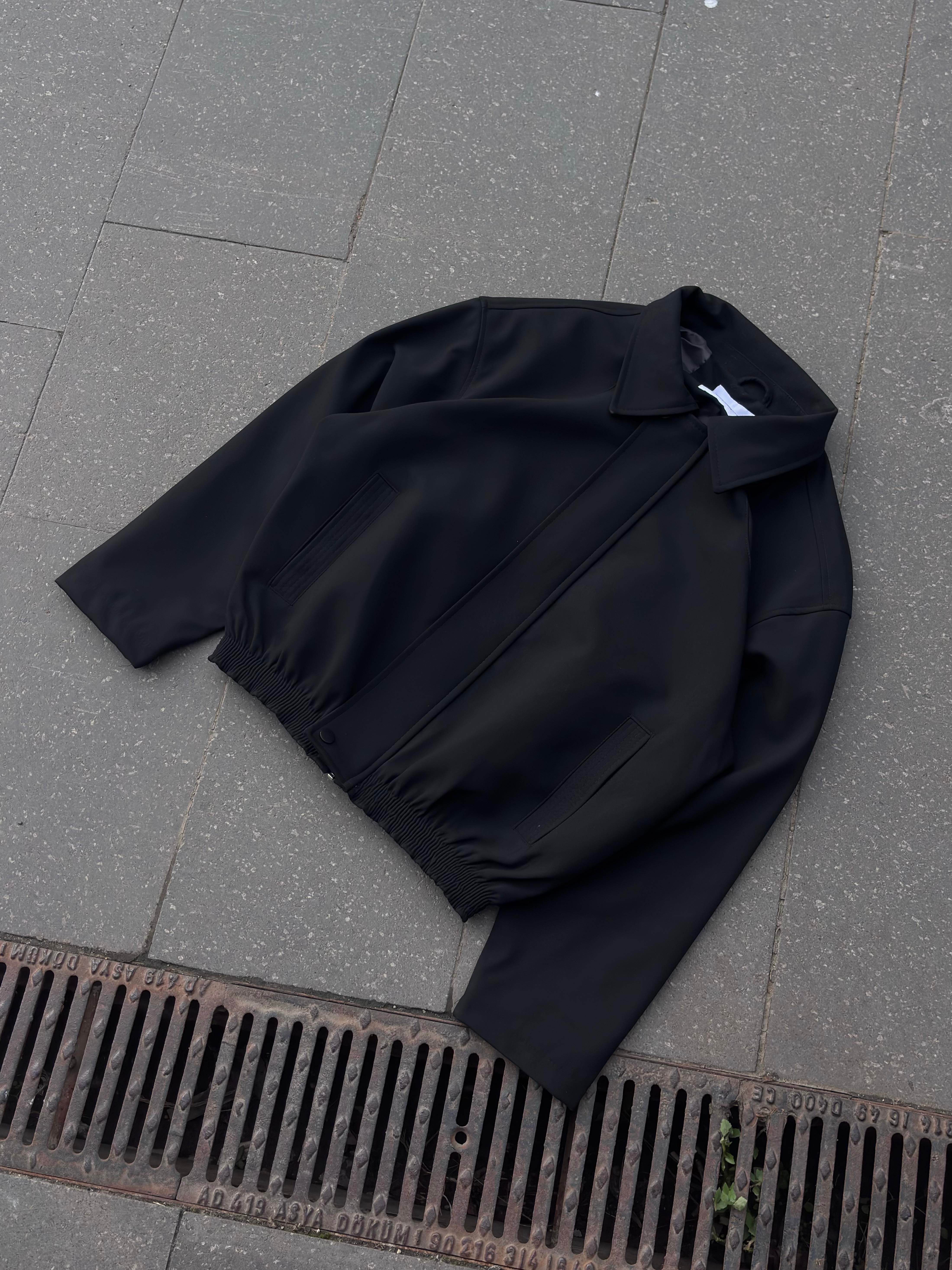 Premium Black Hidden Zipper Bomber Jacket