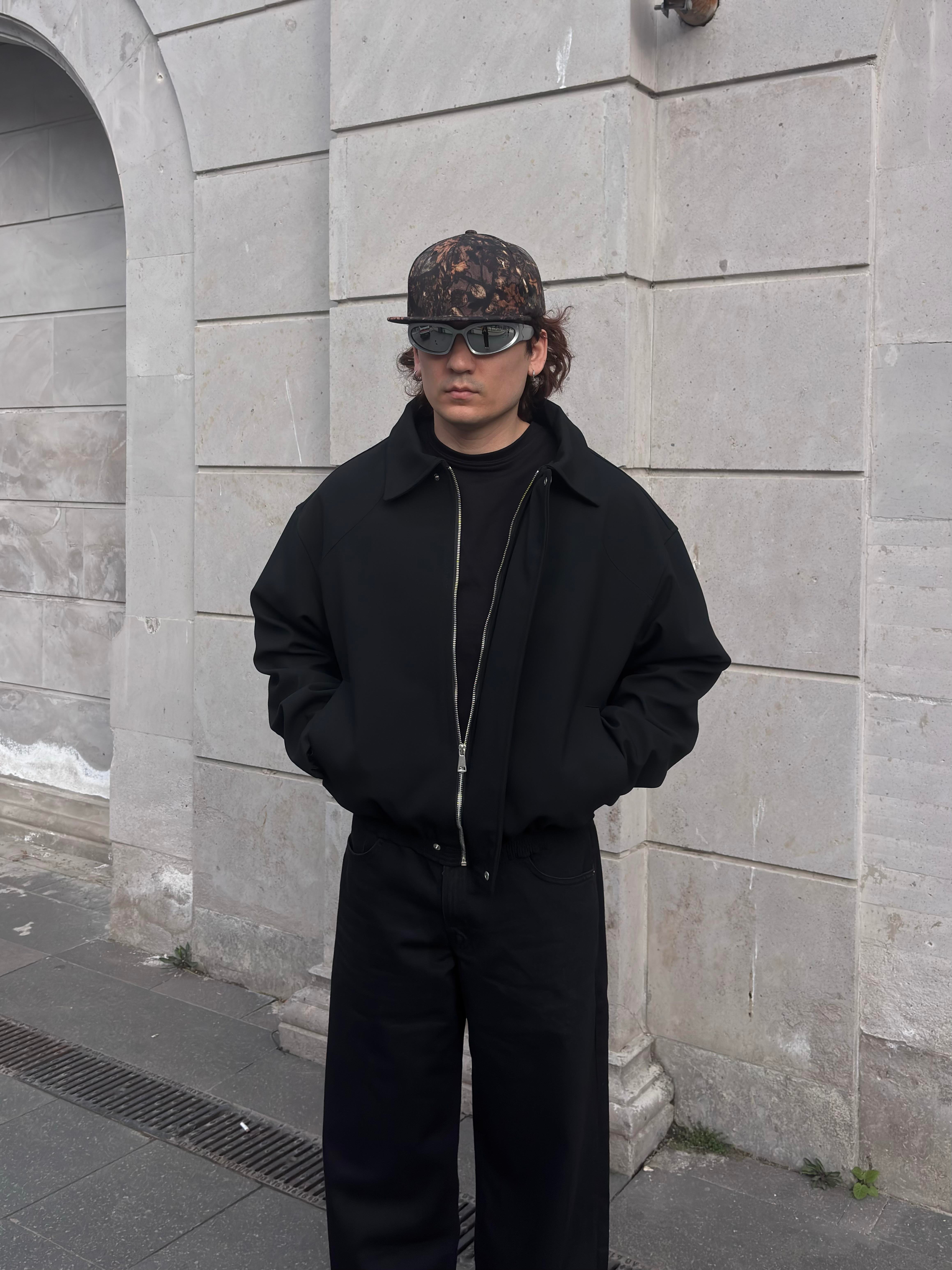 Premium Black Hidden Zipper Bomber Jacket
