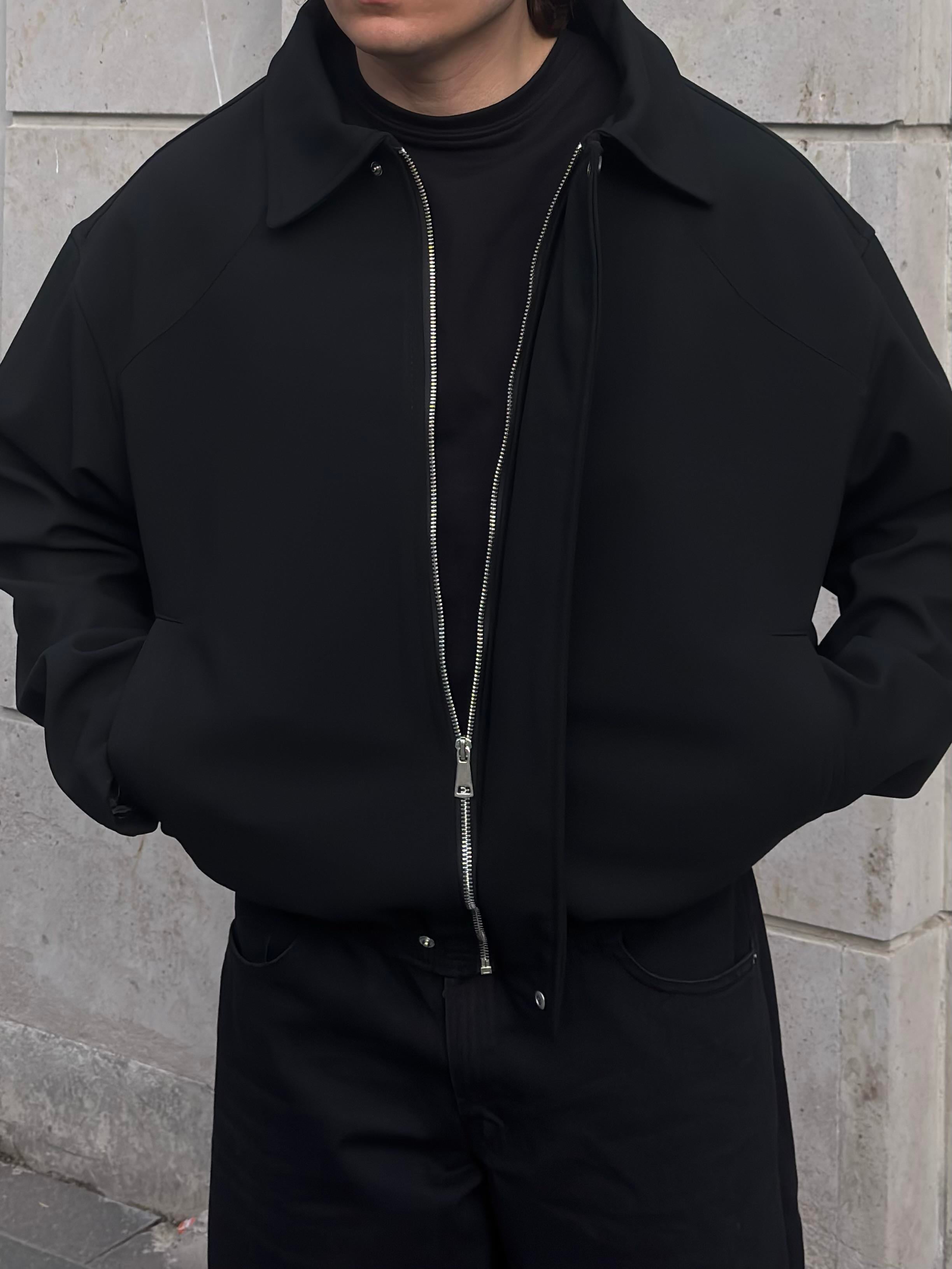 Premium Black Hidden Zipper Bomber Jacket
