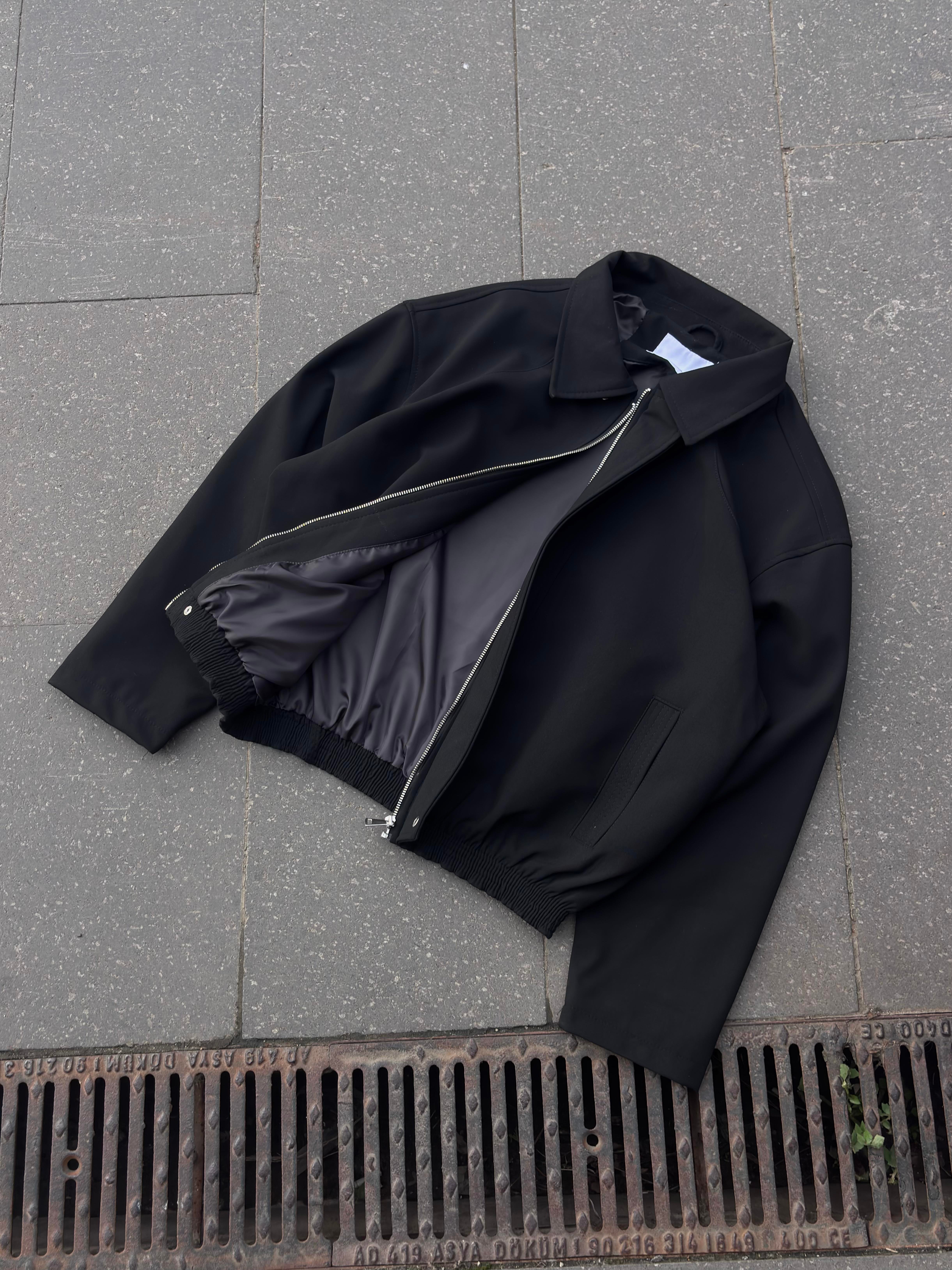 Premium Black Hidden Zipper Bomber Jacket