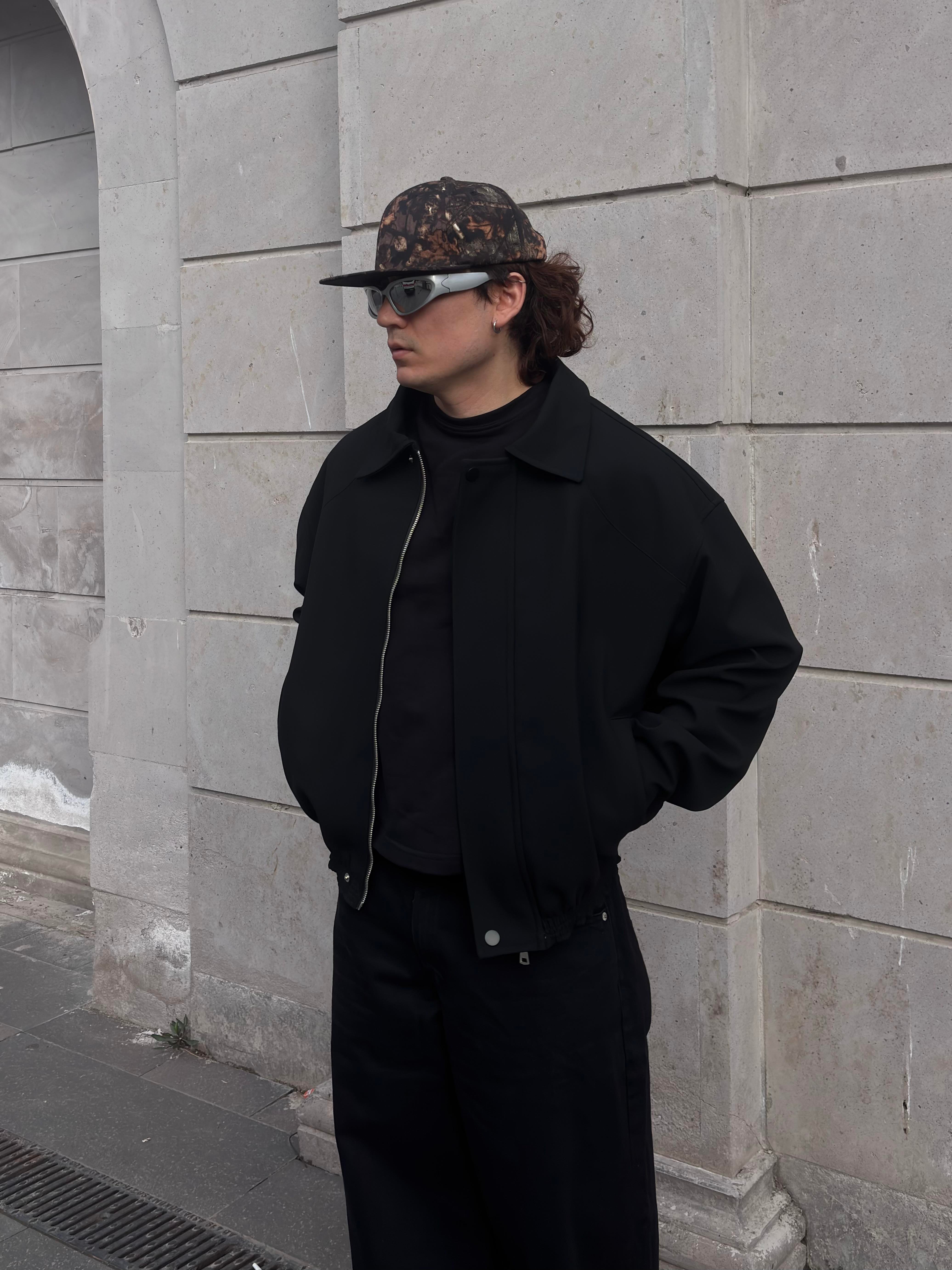Premium Black Hidden Zipper Bomber Jacket