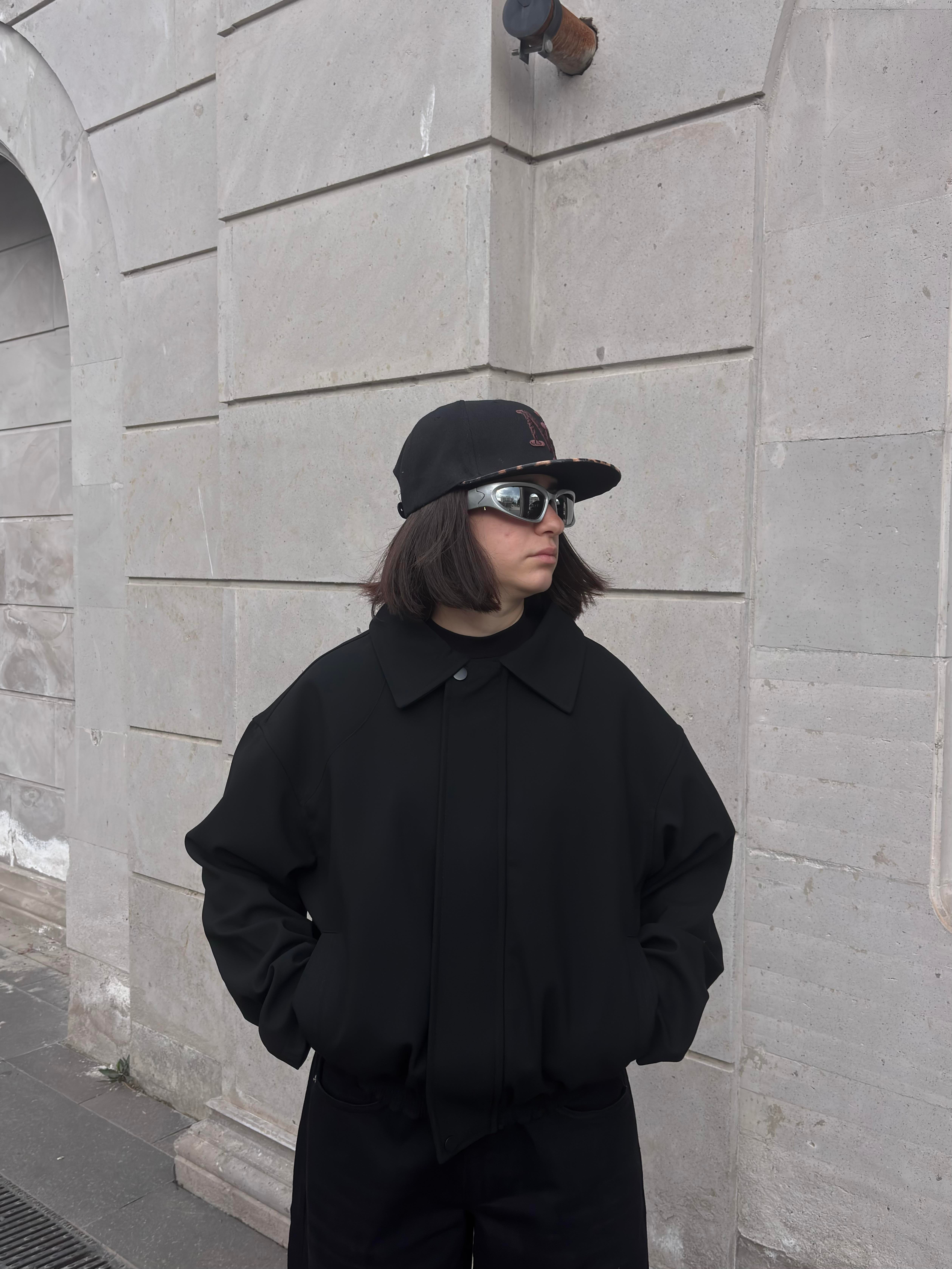 Premium Black Hidden Zipper Bomber Jacket