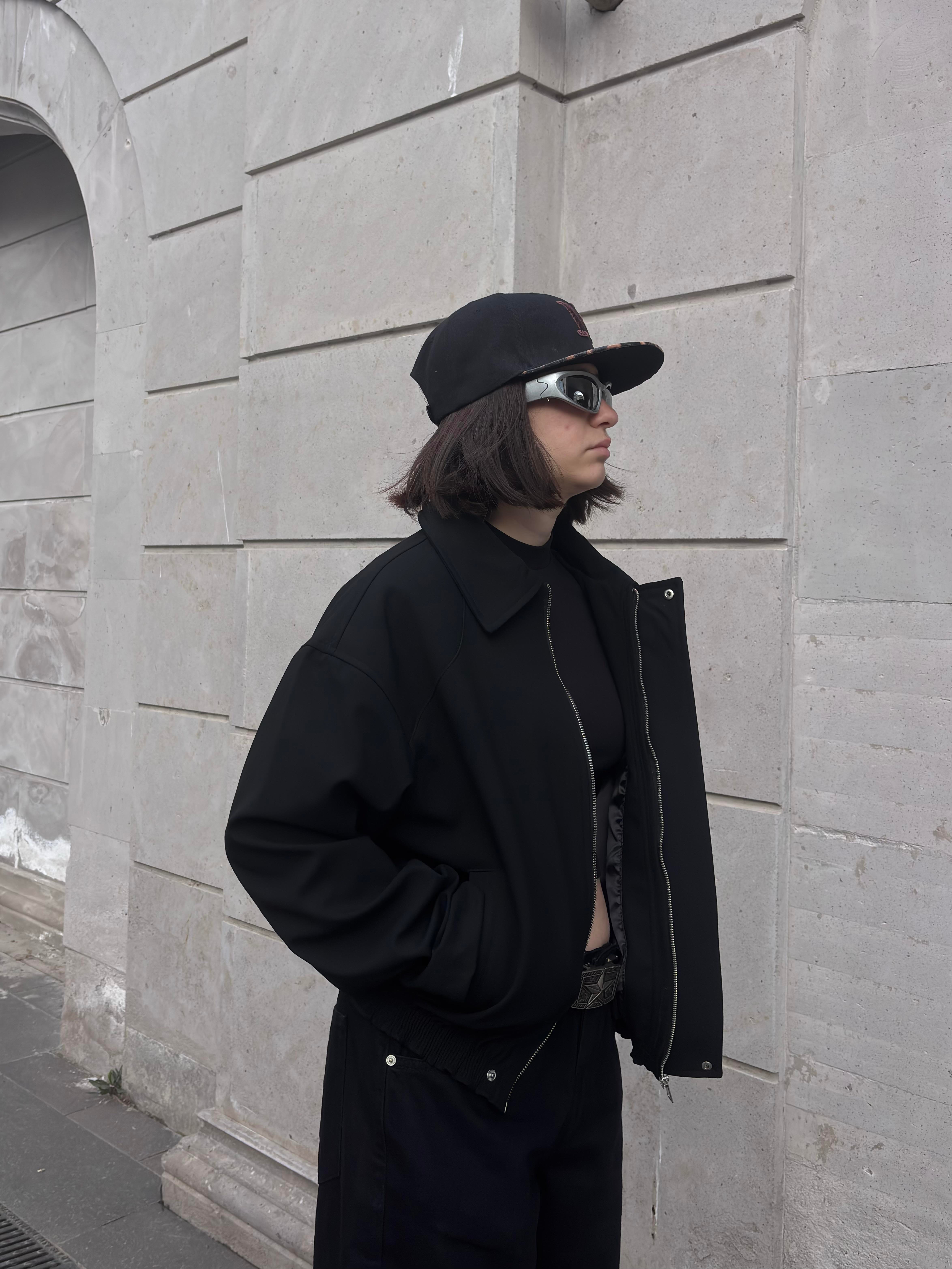 Premium Black Hidden Zipper Bomber Jacket