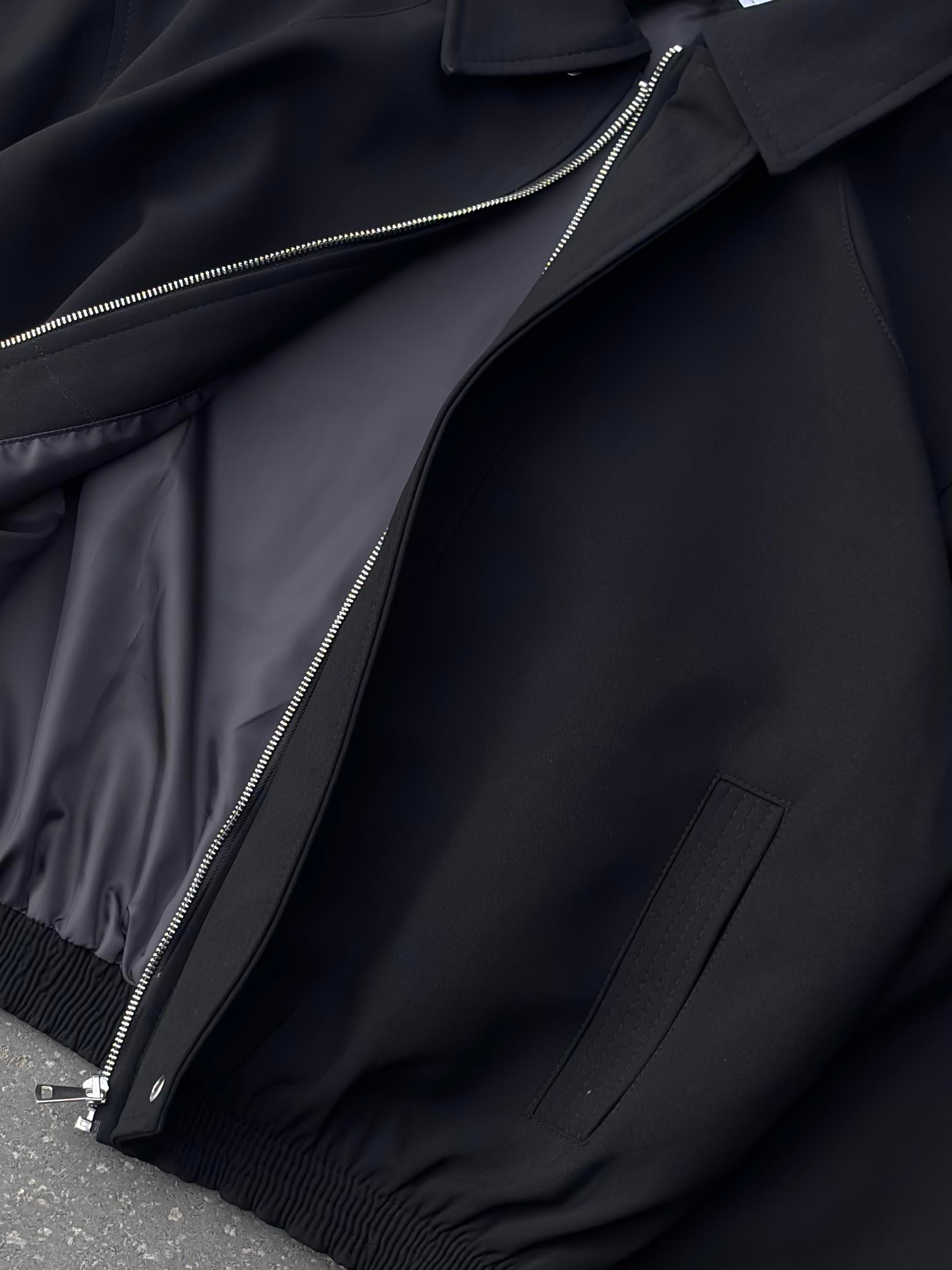 Premium Black Hidden Zipper Bomber Jacket