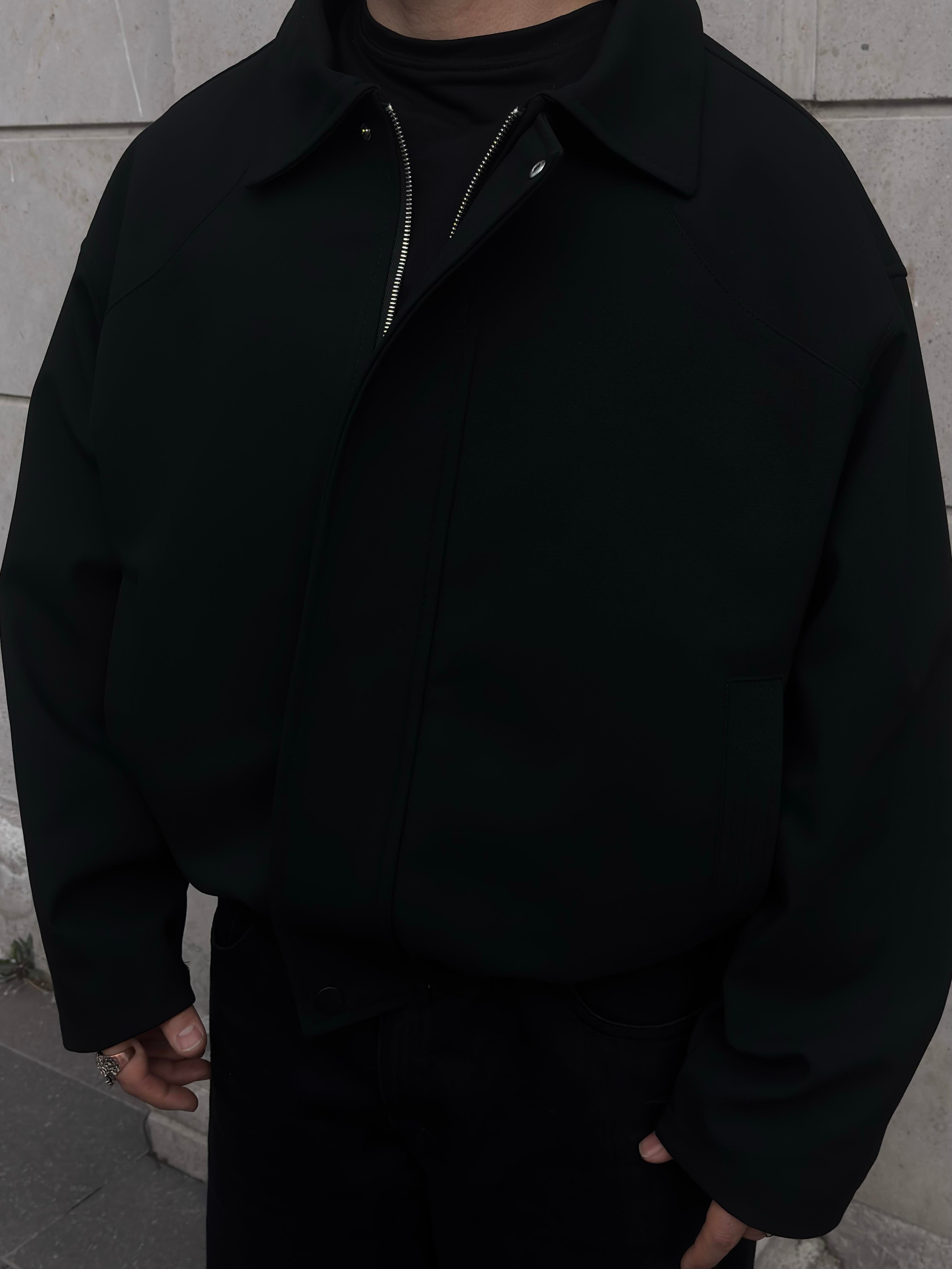 Premium Black Hidden Zipper Bomber Jacket