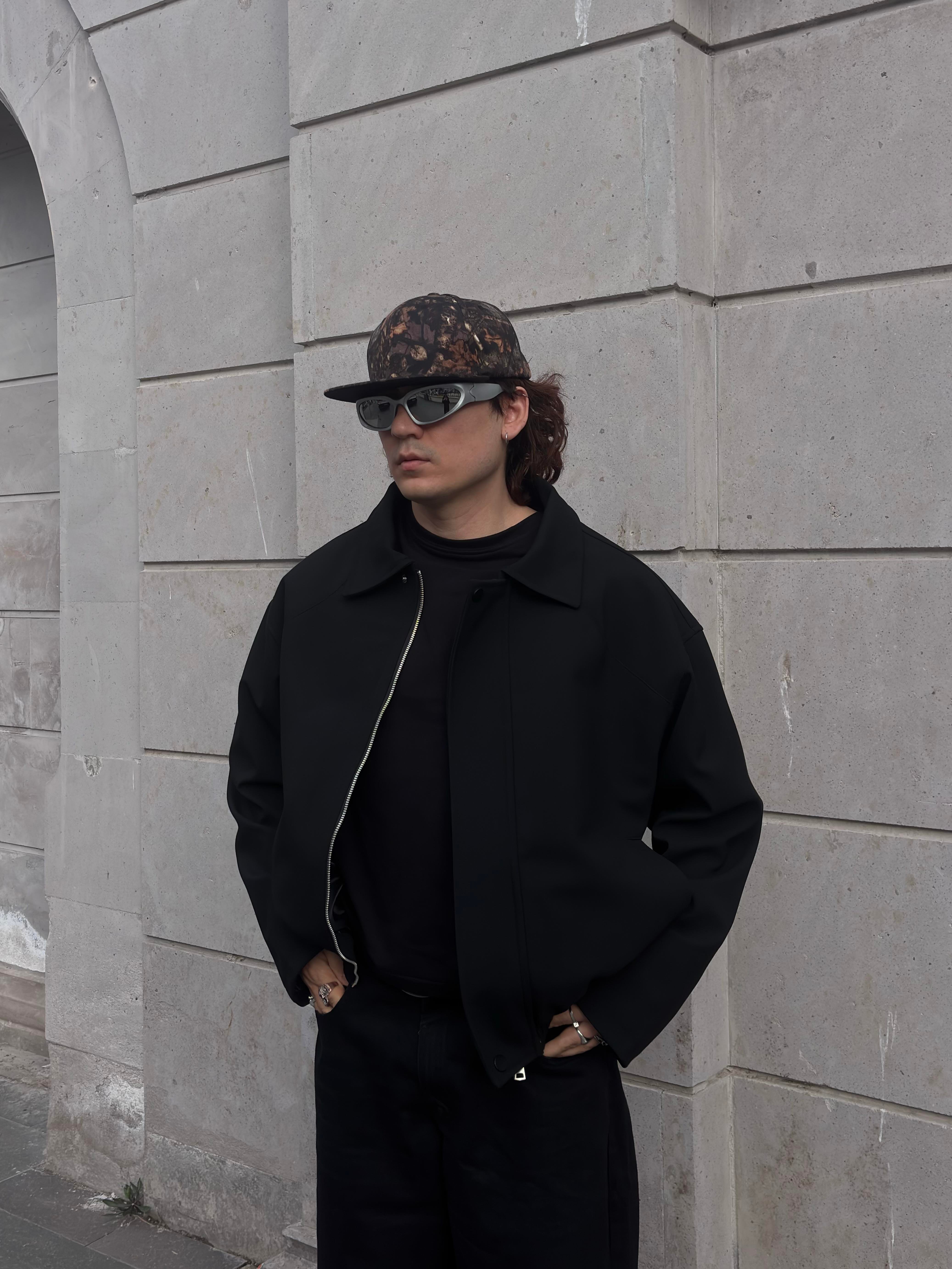Premium Black Hidden Zipper Bomber Jacket