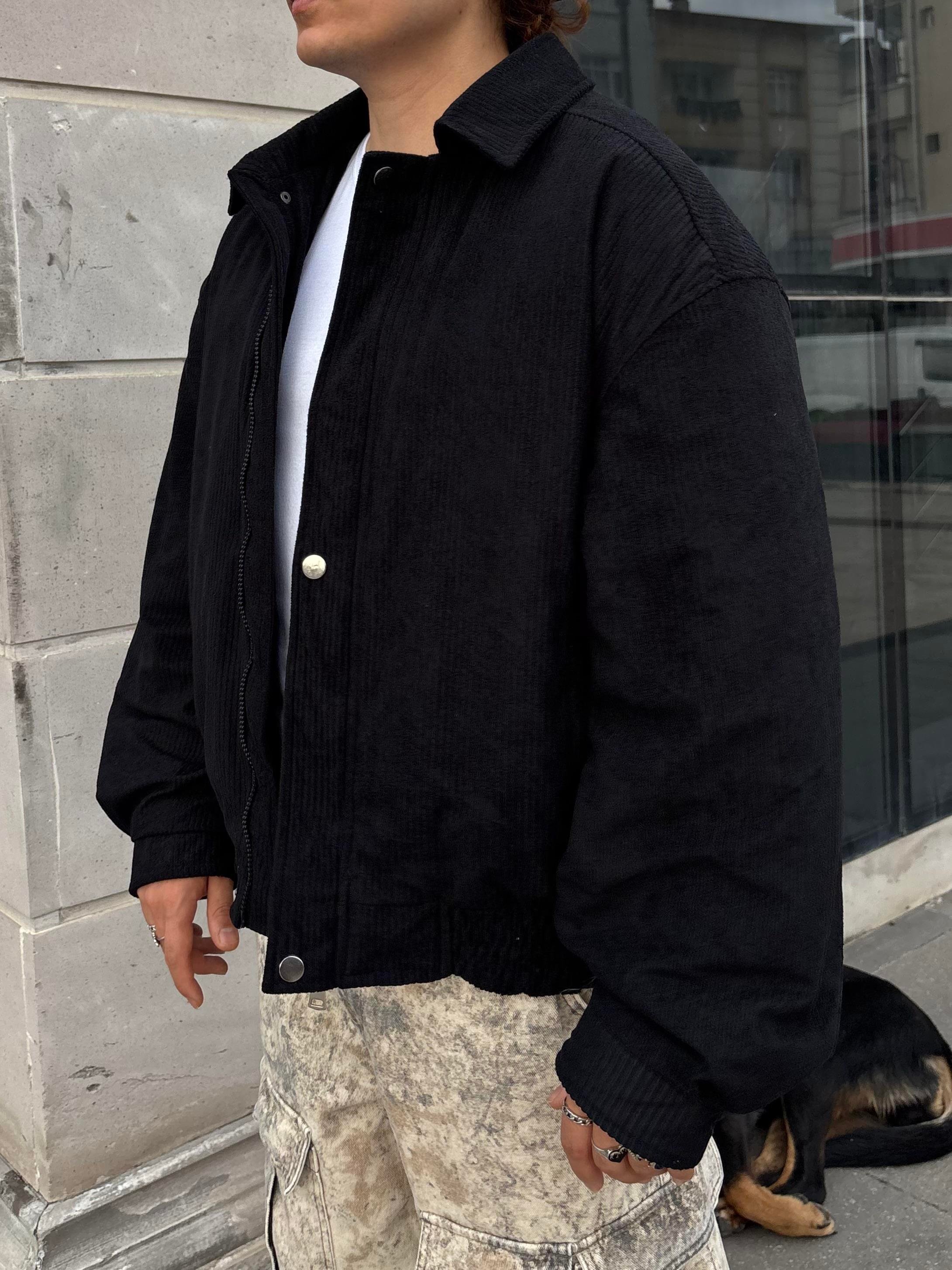 Premium Black Luca Conduroy Bomber Jacket