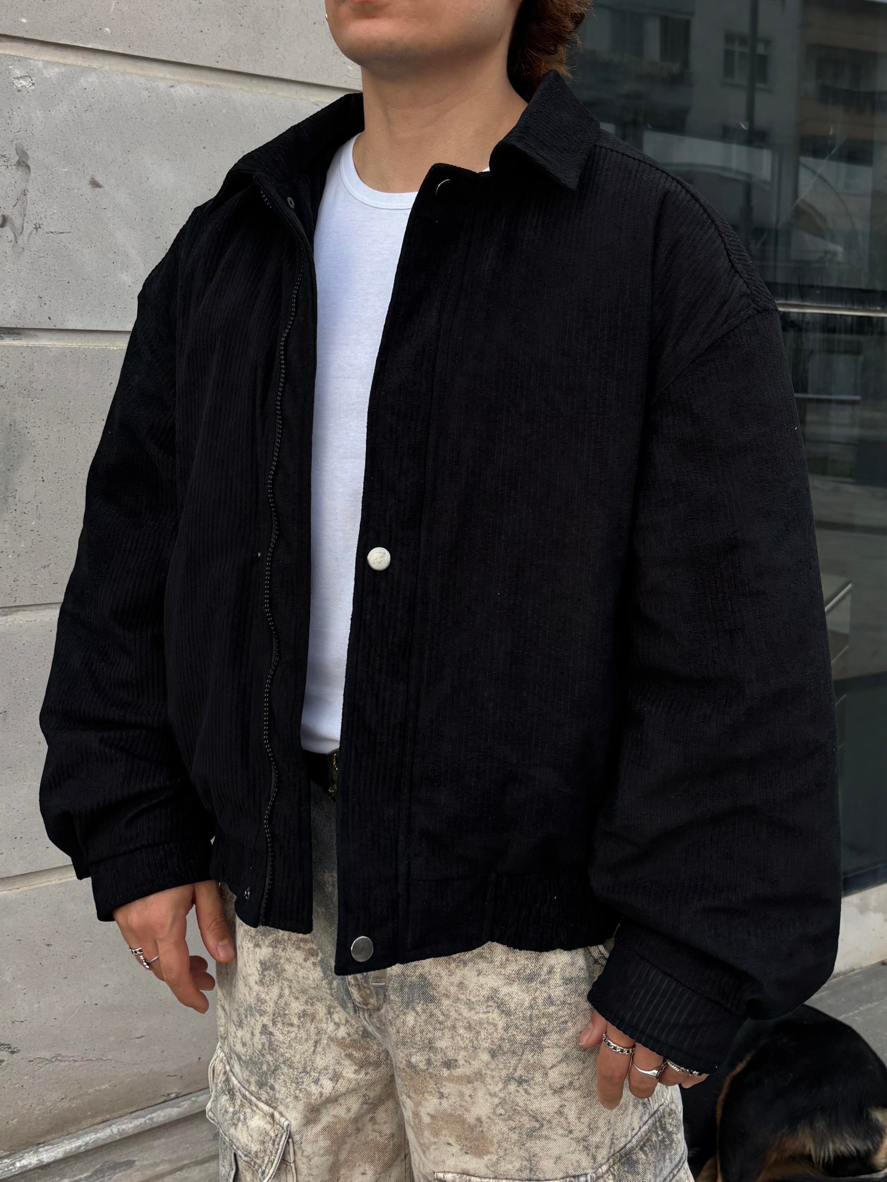 Premium Black Luca Conduroy Bomber Jacket